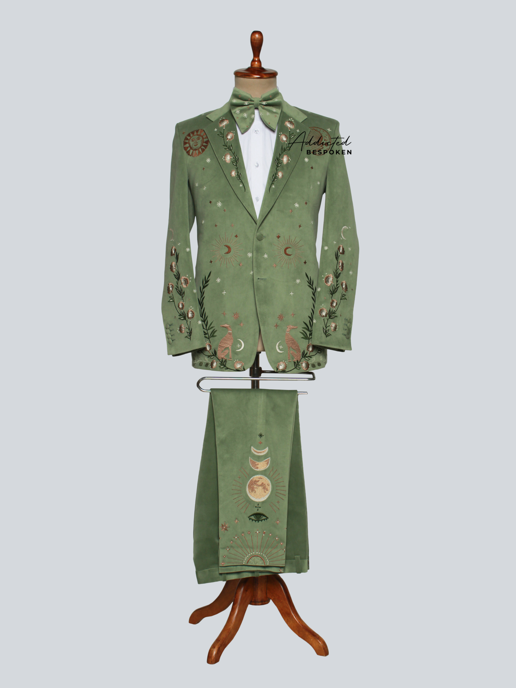 Green Embroidered Suit For Men