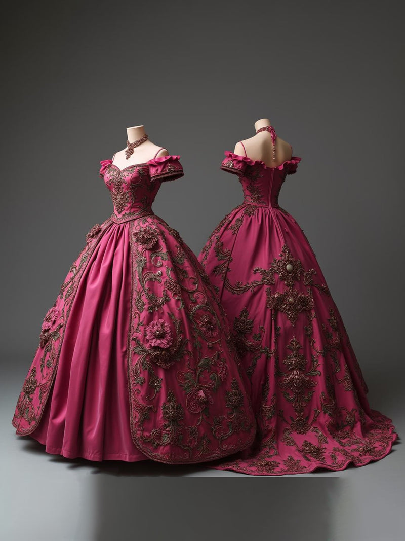 Victorian Rococo Ball Gown with Exquisite Lace–18th Century Elegance