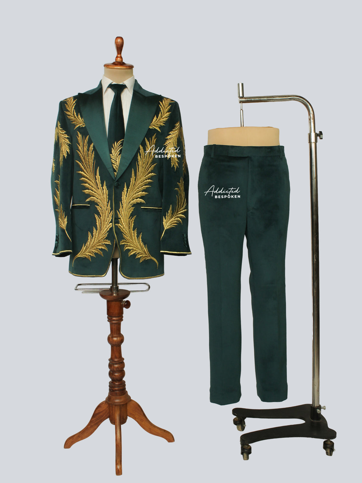 Dark Green Gold Leaf Suit Addicted Bespoken