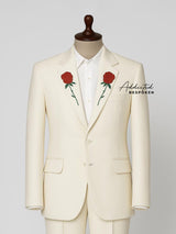 Custom Rose Embroidered Groom Suit