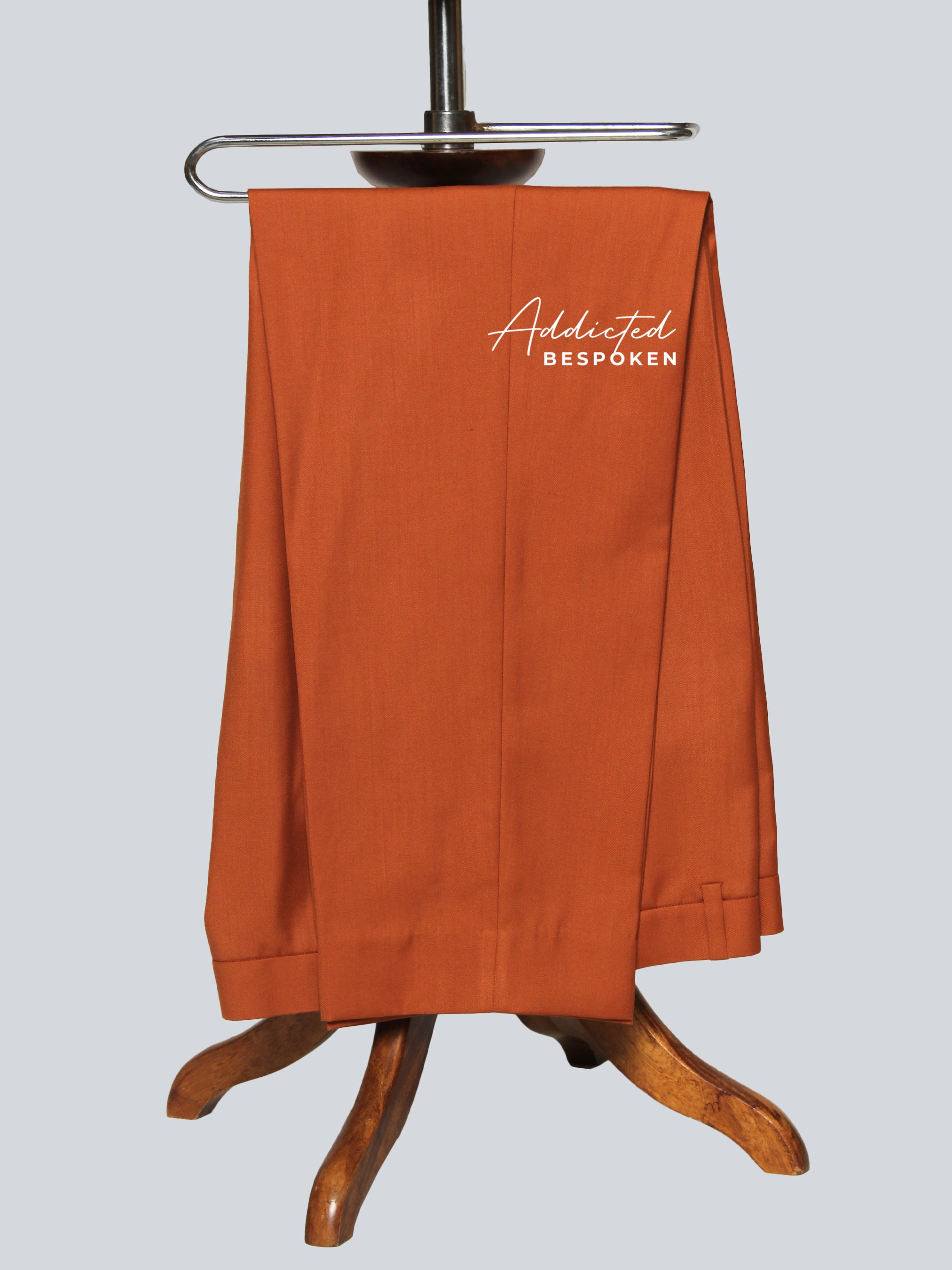 Safari suit pants for men – bespoke rust brown trousers front view