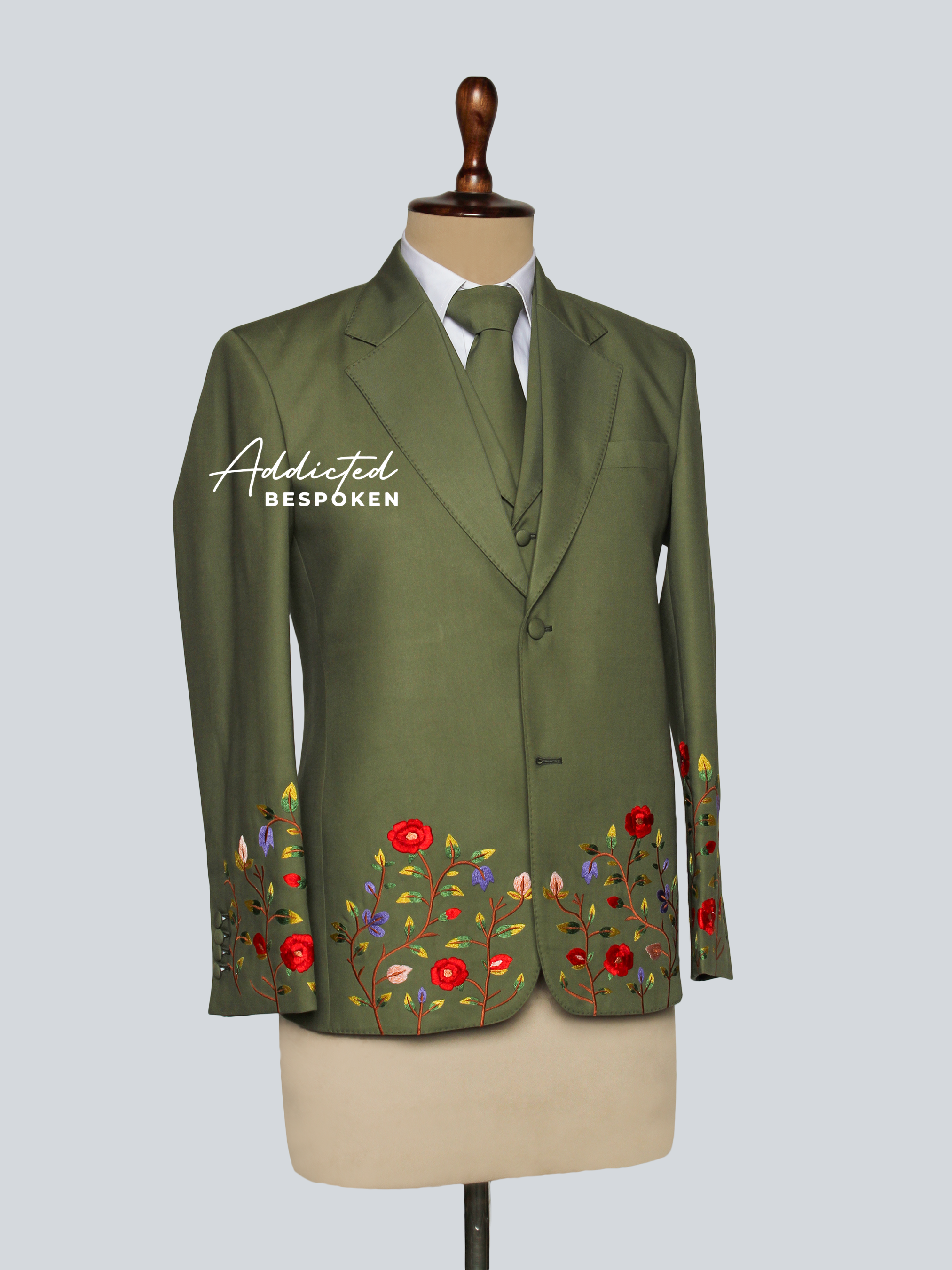 Green Botanical Embroidered Suit