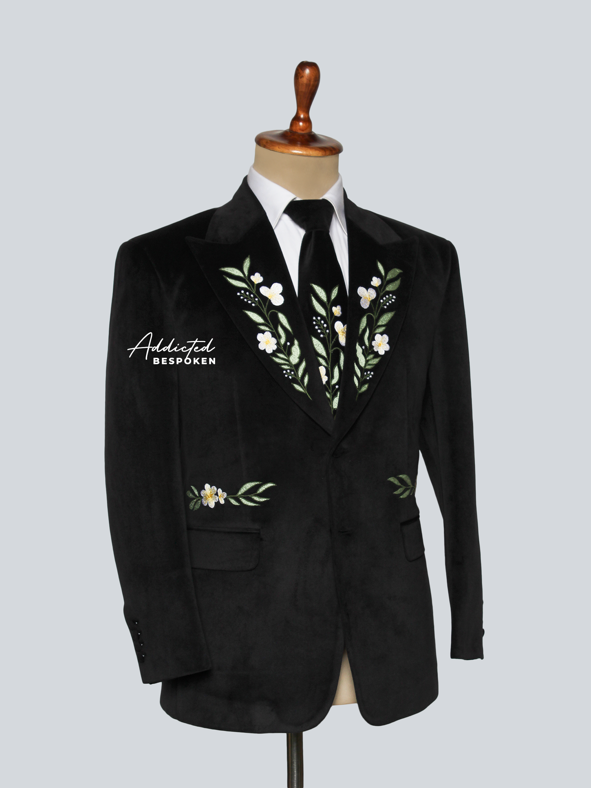 Black Floral Embroidered Suit Addicted Bespoken