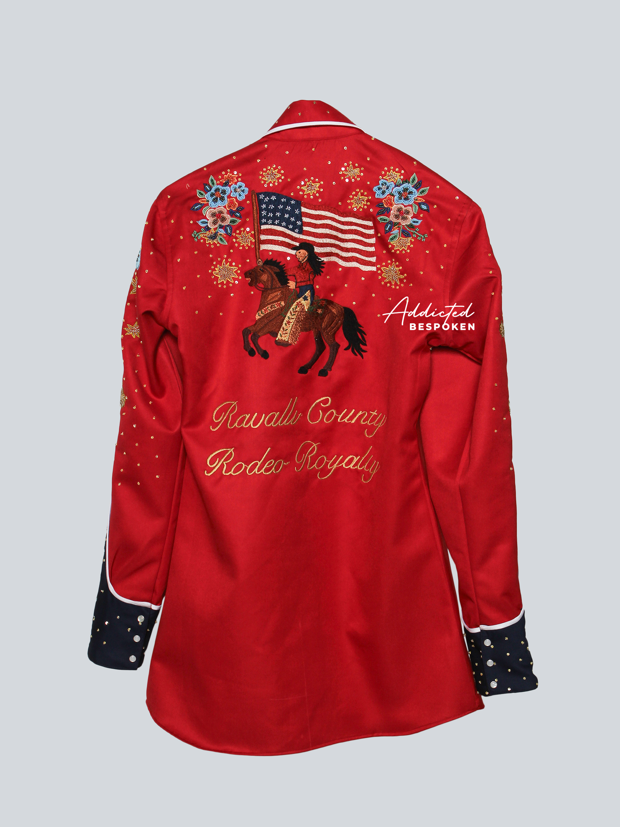 Floral Embroidered Red Western Shirt