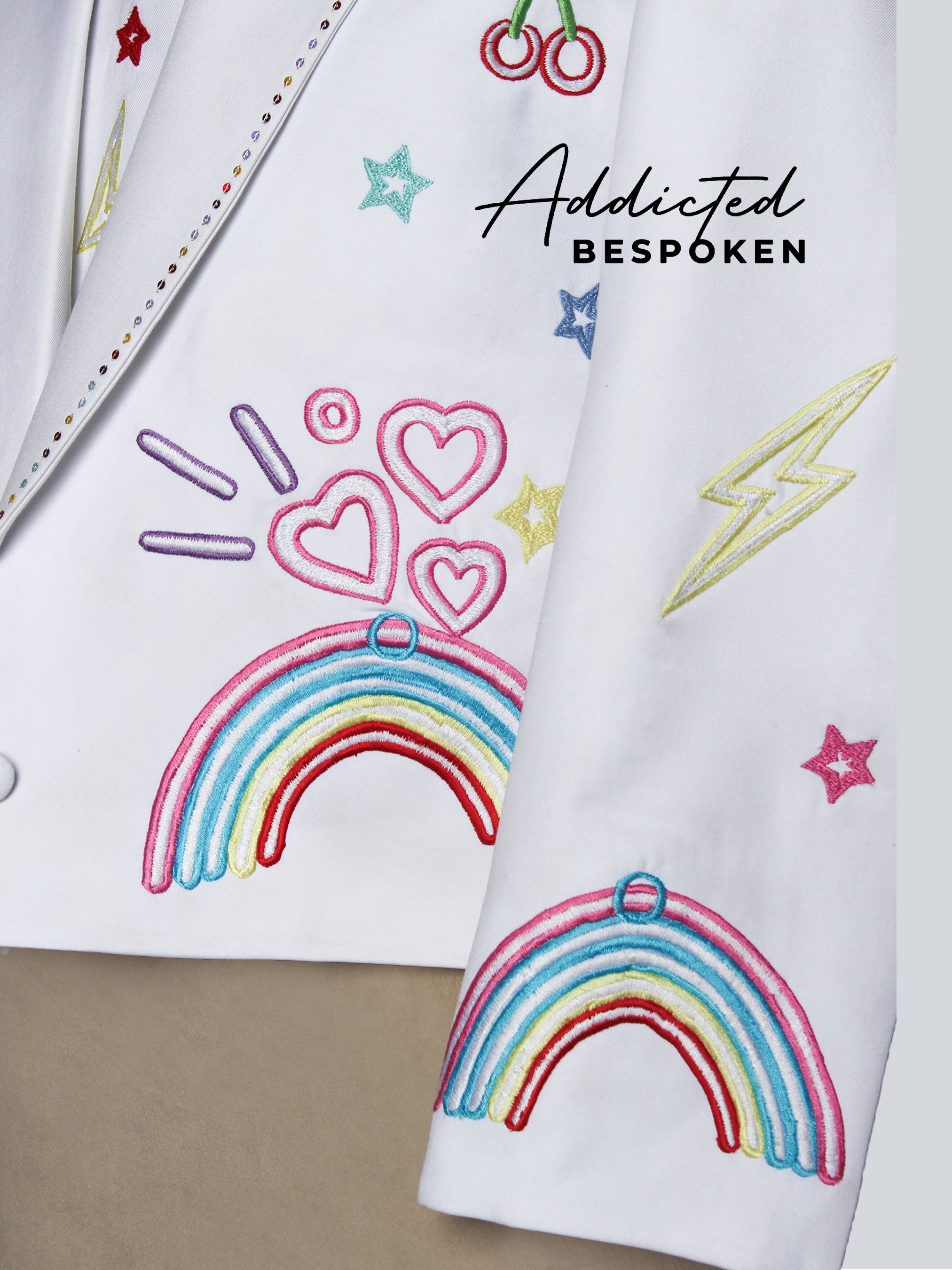 White Multicolor Doodle Embroidered Suit Addicted Bespoken