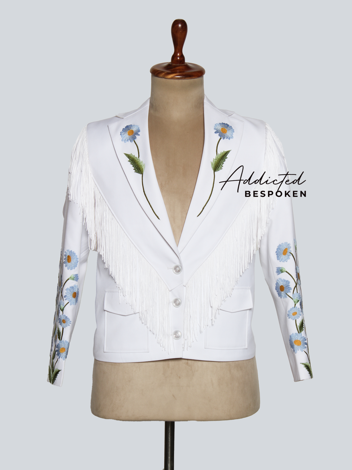 White Floral Fringe Western Blazer Addicted Bespoken