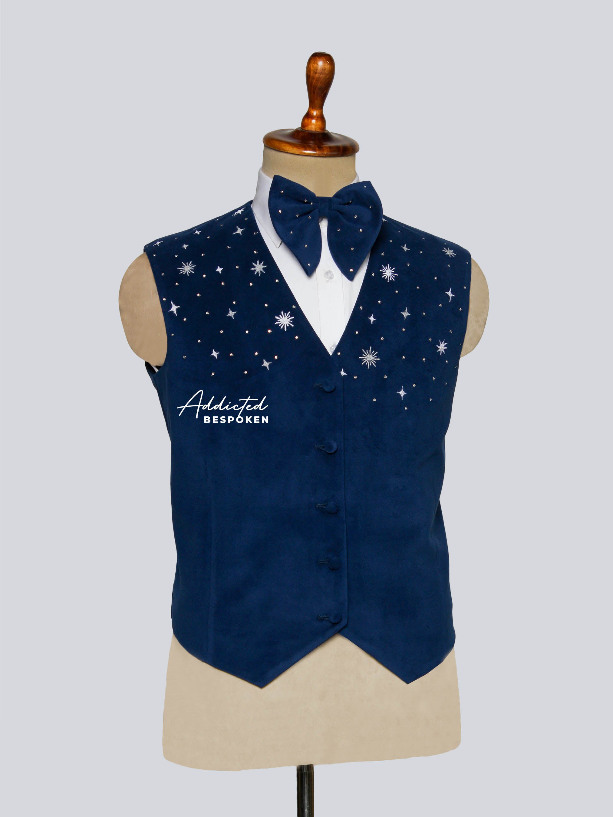 Star Embroidered Blue Waistcoat Addicted Bespoken