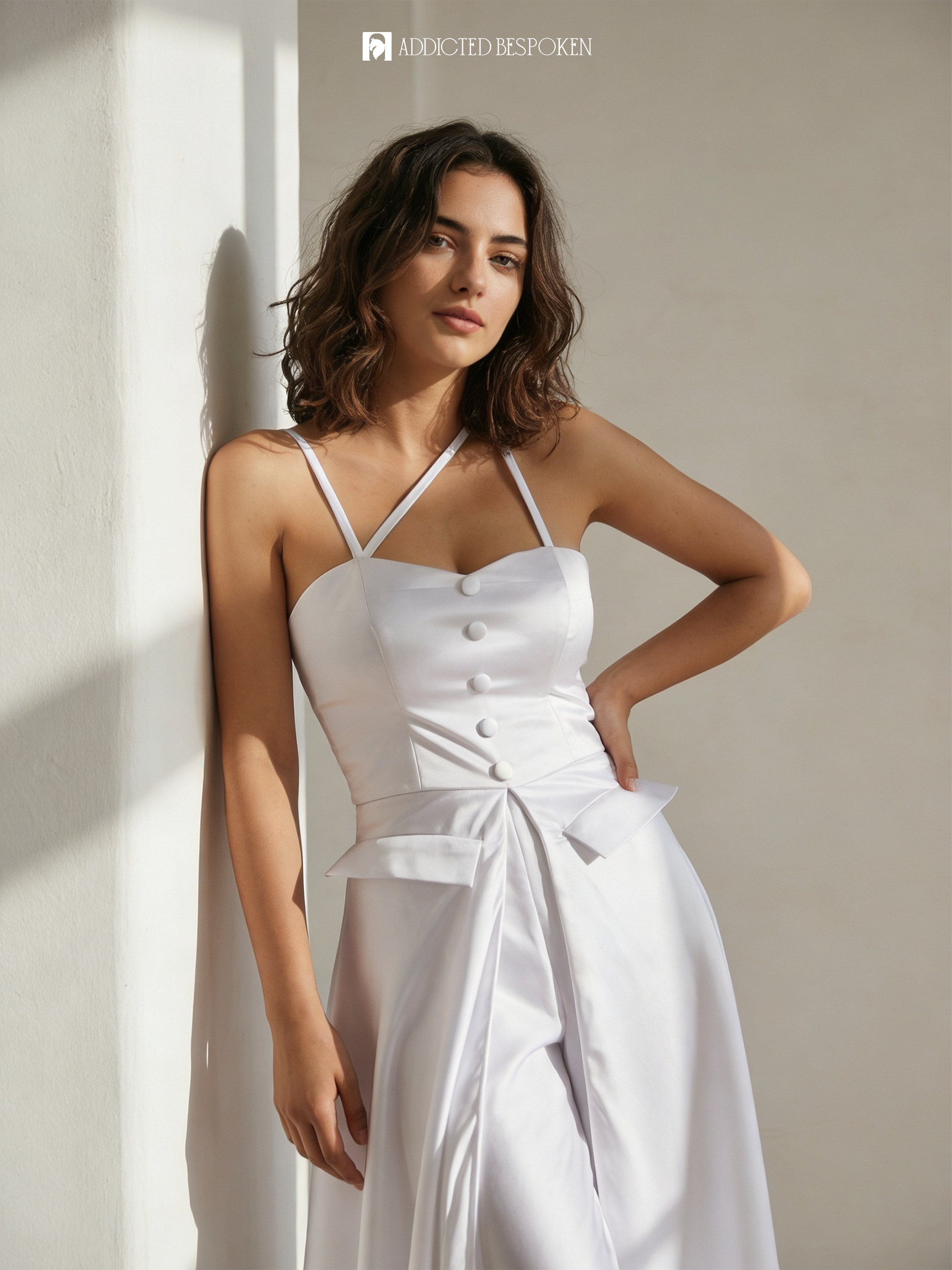 White Satin Bridal Corset Jumpsuit Addicted Bespoken