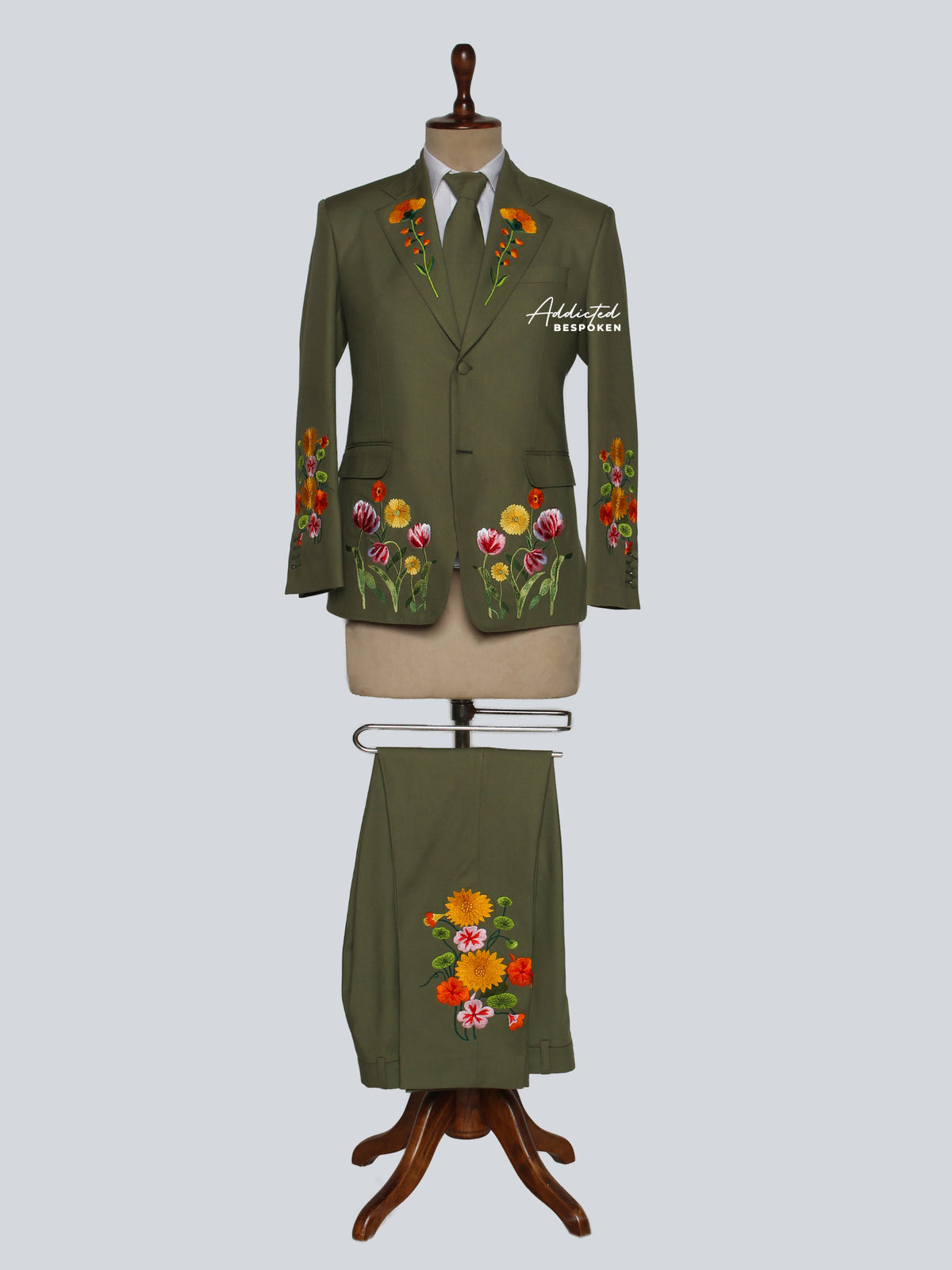 Hand Embroidered Green Suit for Men Addicted Bespoken