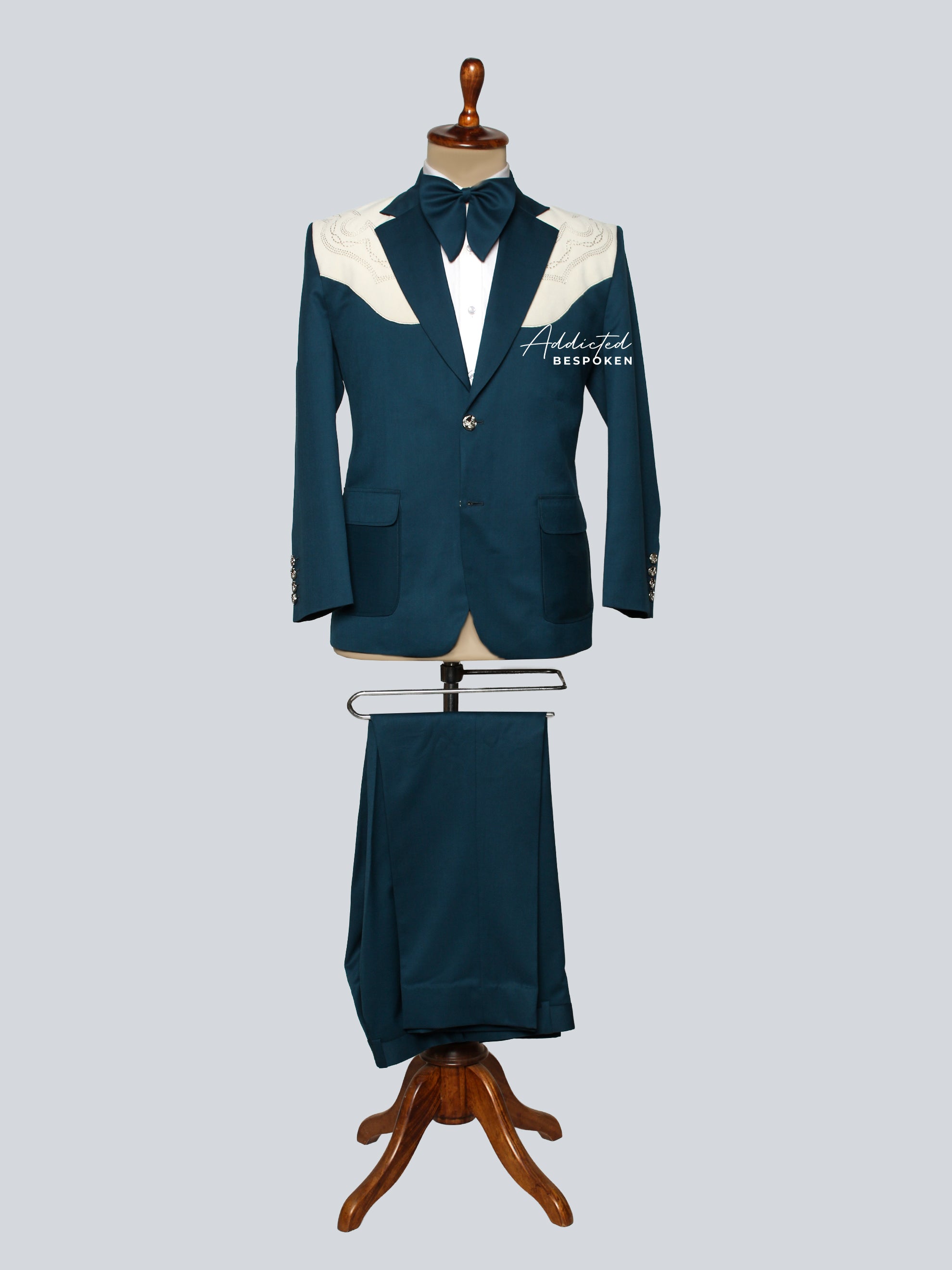 Men’s Deep Teal & Ivory Western Suit Addicted Bespoken