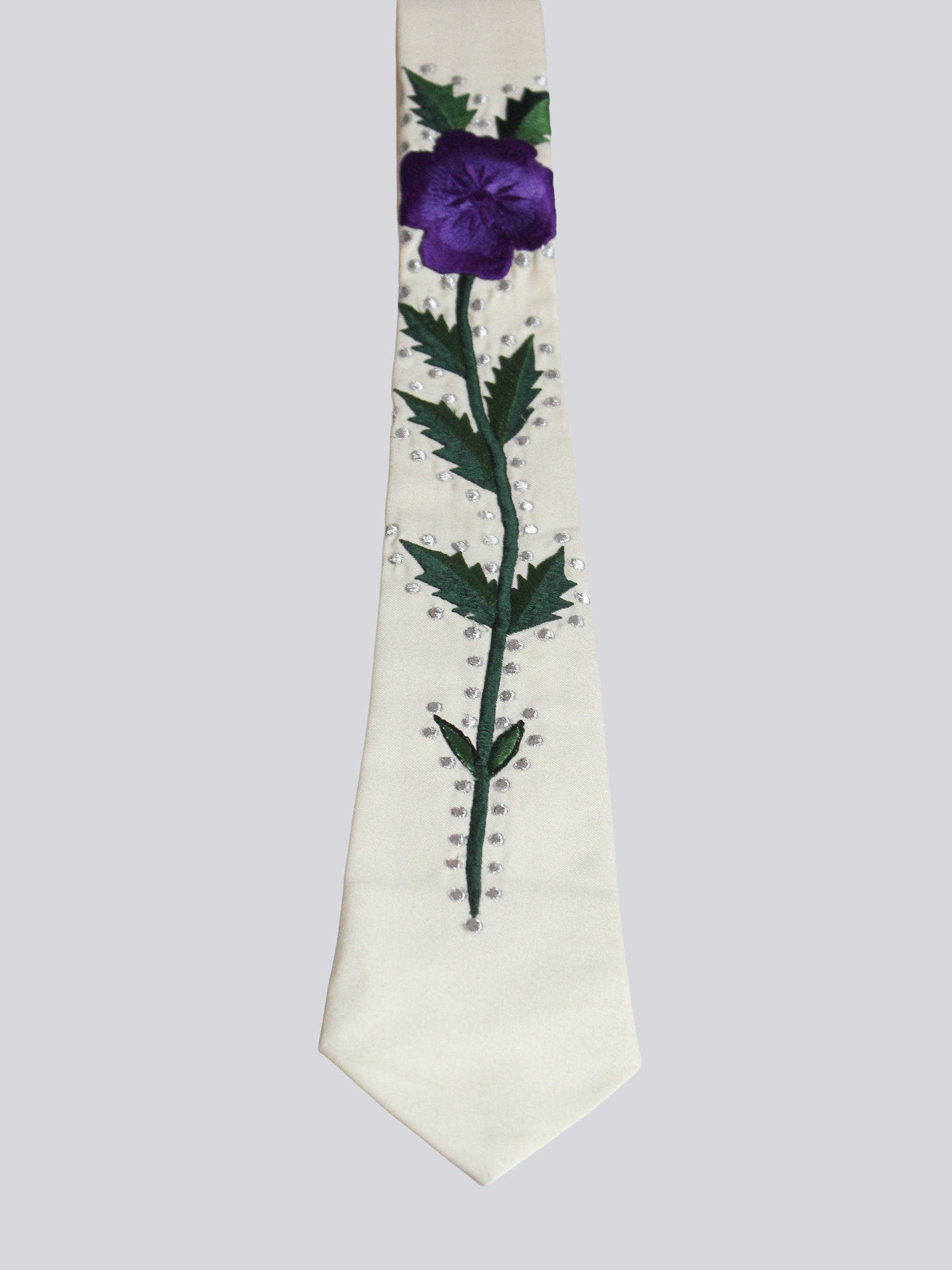 Floral Embroidered White Tie
