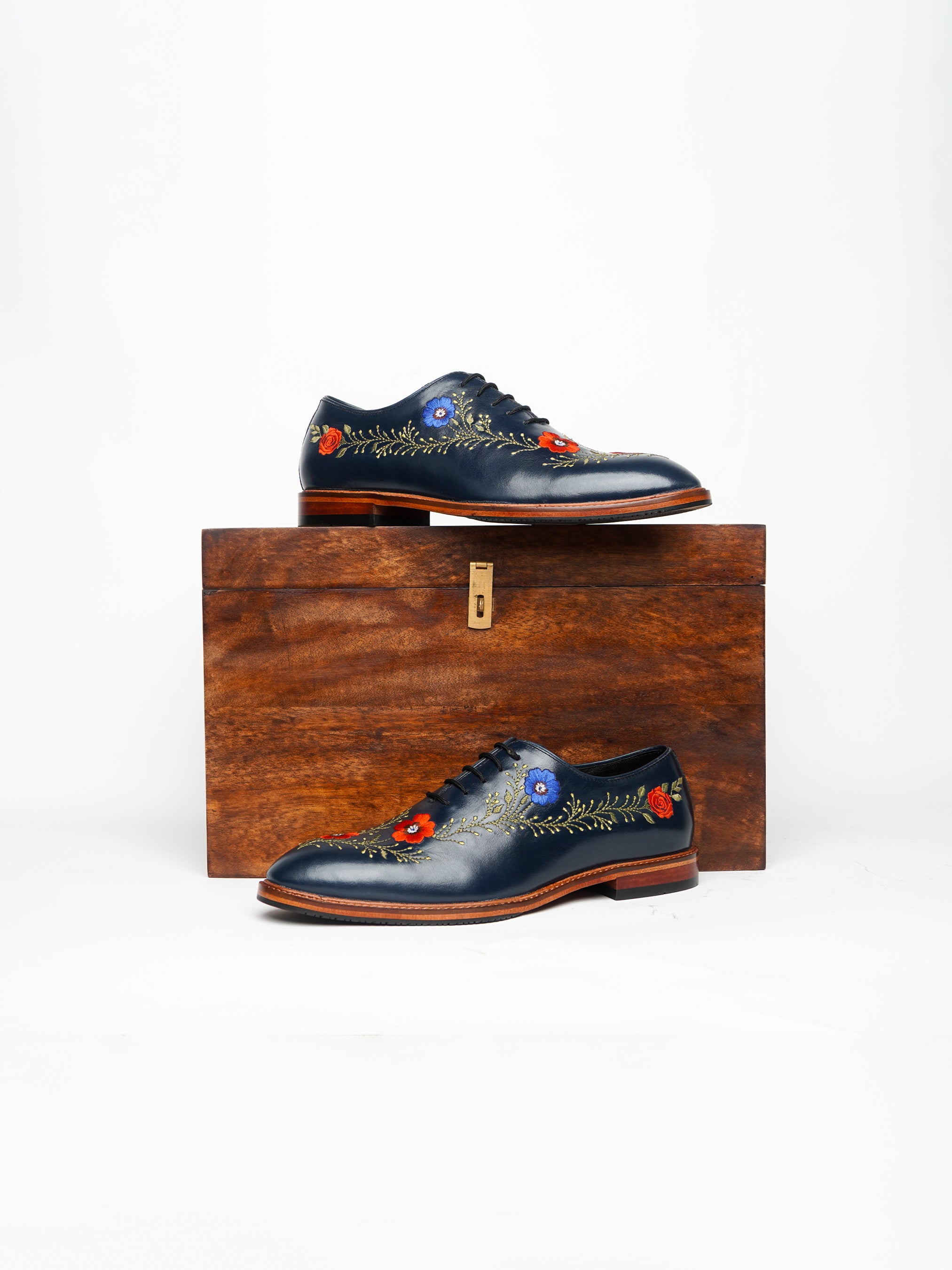 Navy Floral Laceup Shoes Addicted Bespoken