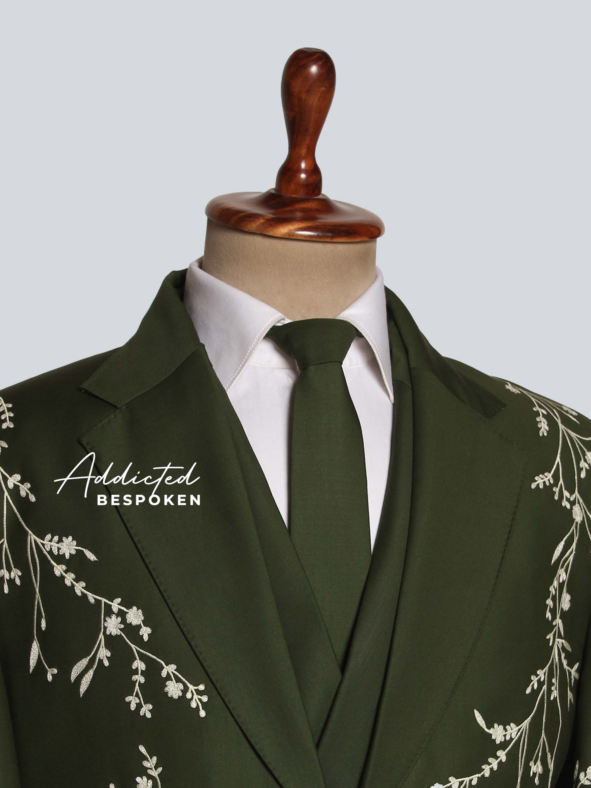 Green Embroidered Floral Suit Addicted Bespoken