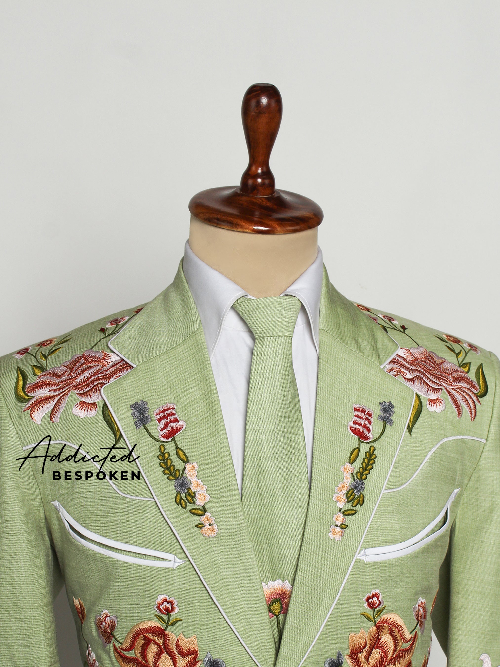Sage Linen Embroidered Suit Addicted Bespoken
