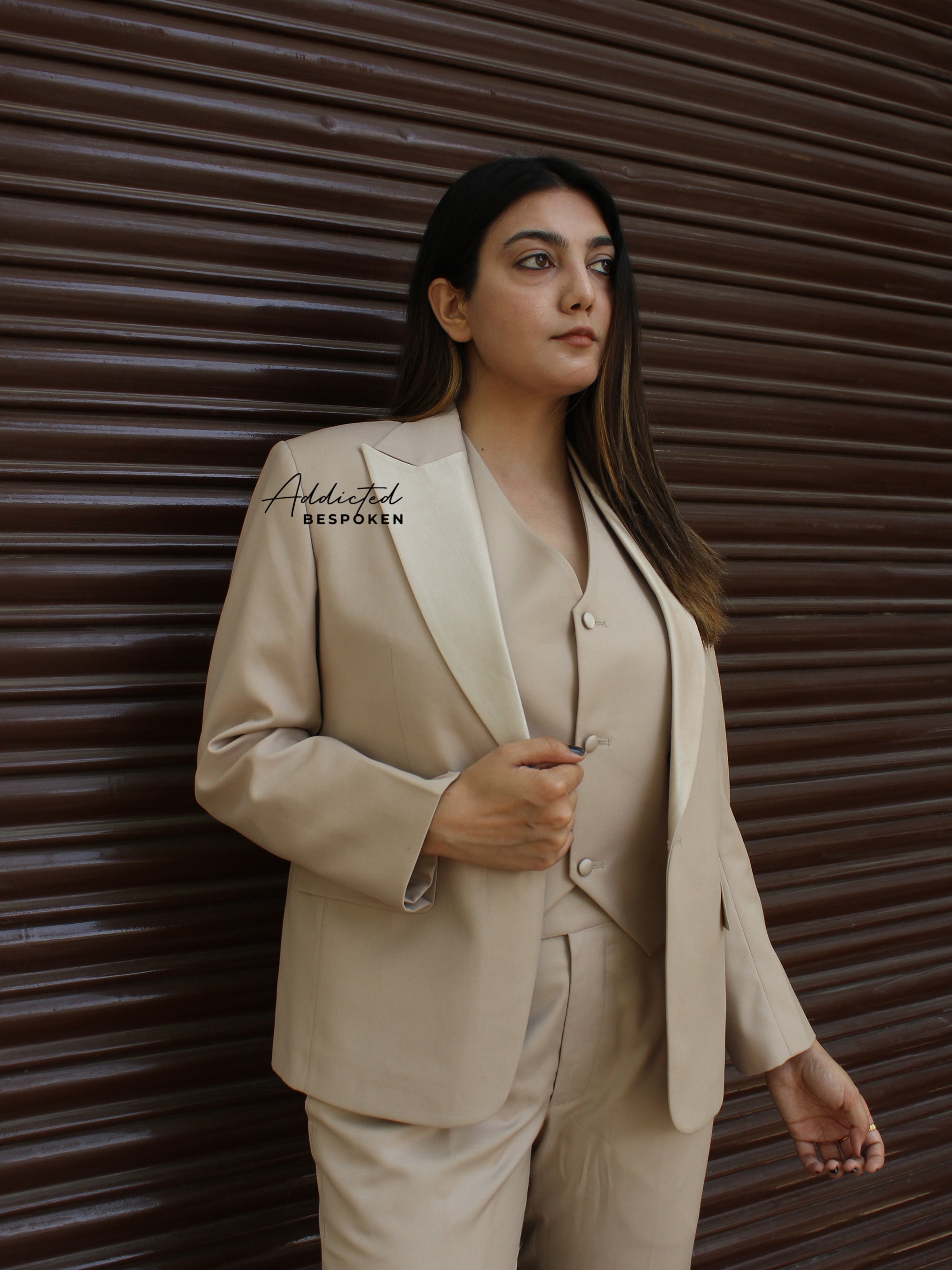 Tailored Beige Tuxedo Suit(CLS)