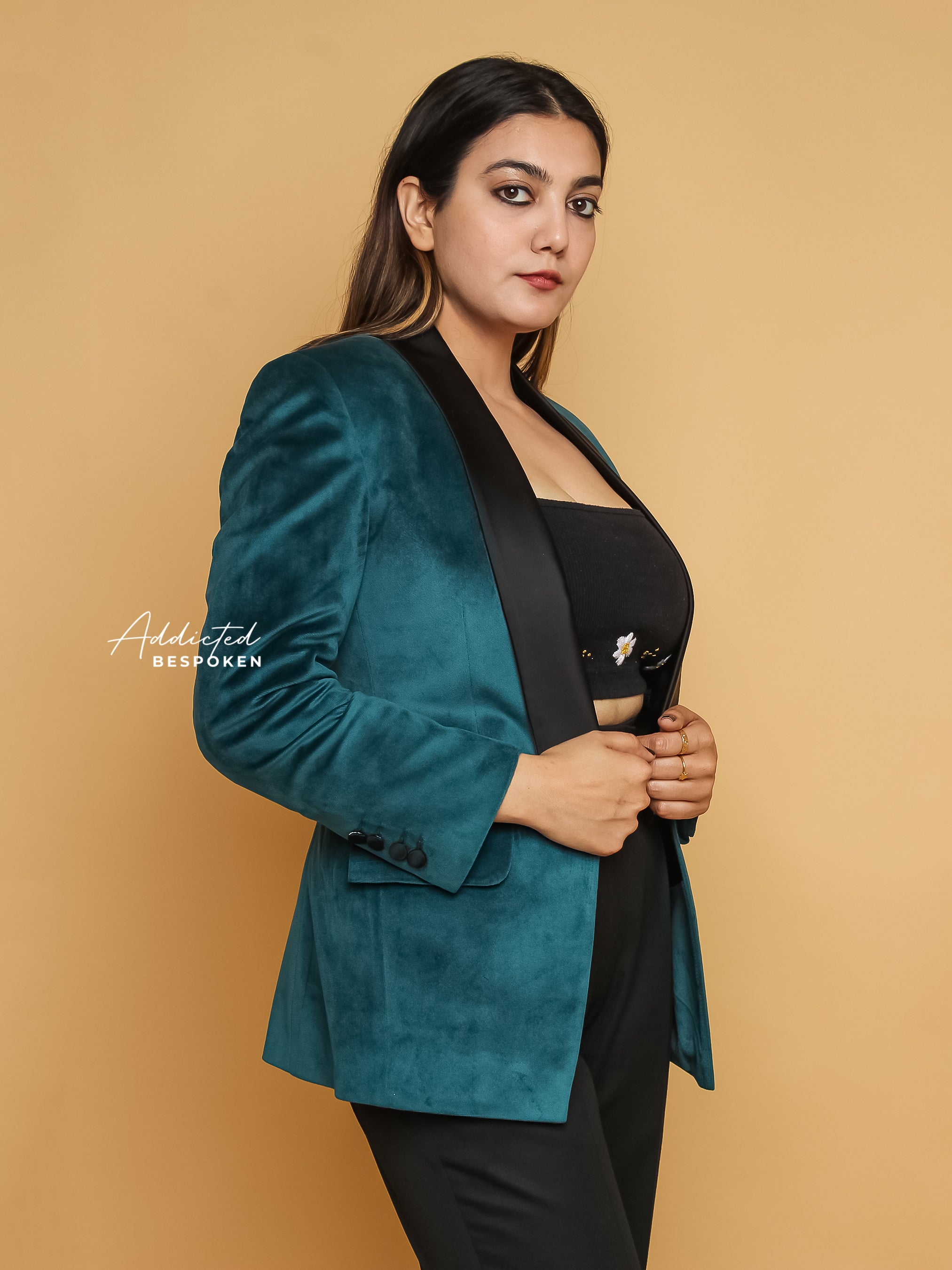 Formal Blue Velvet Pantsuit