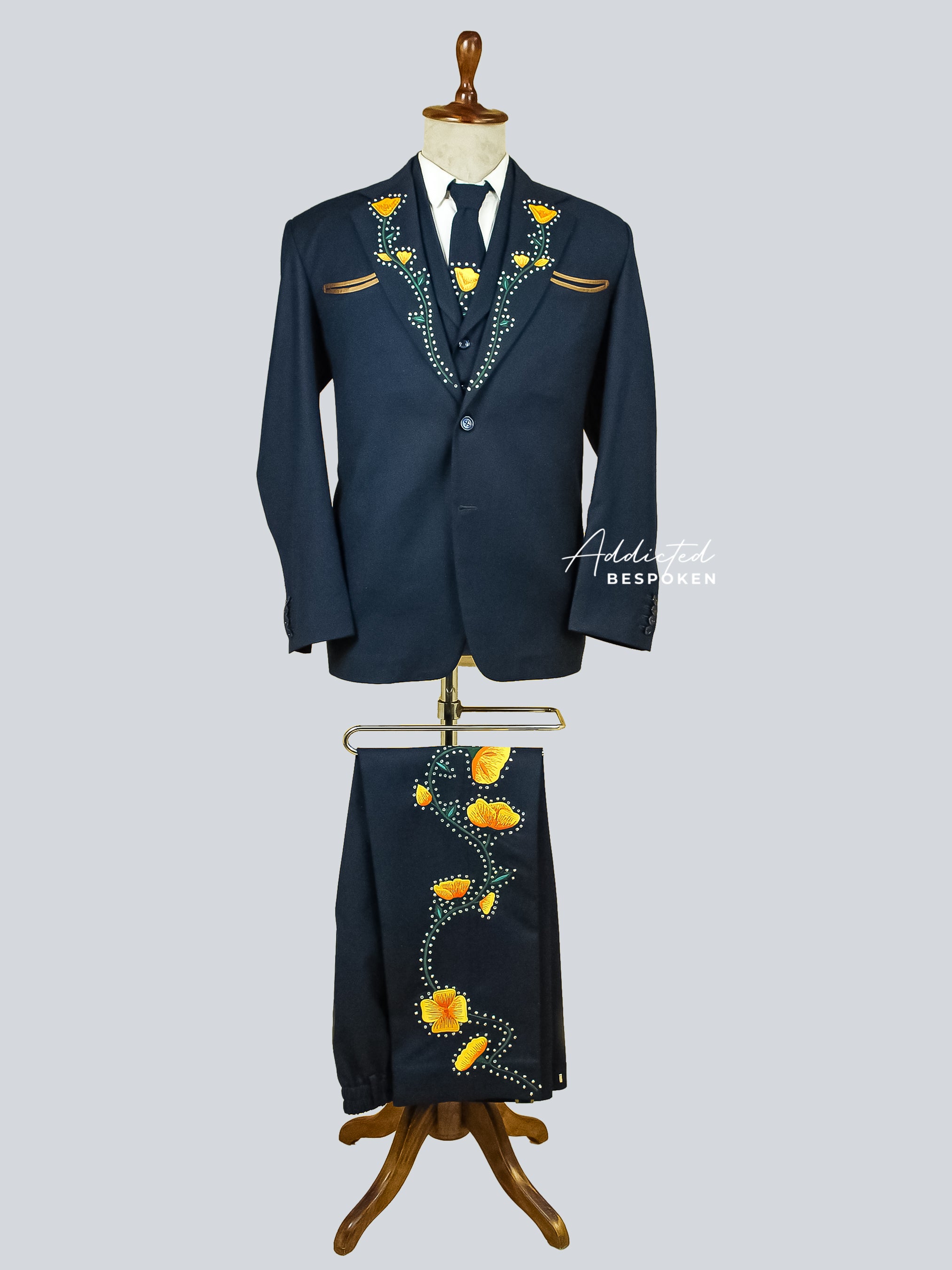 Floral Blue Embroidered Suit