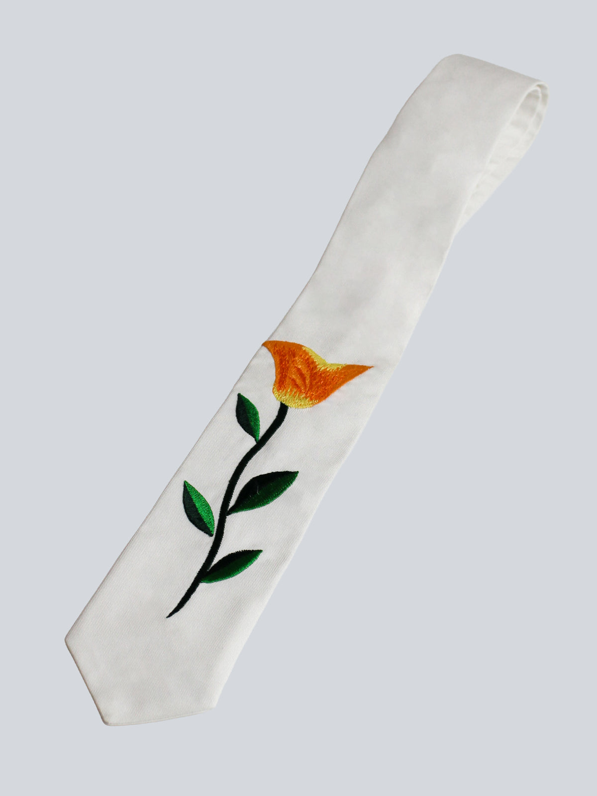 Orange Flower Embroidered Tie For Men and Women