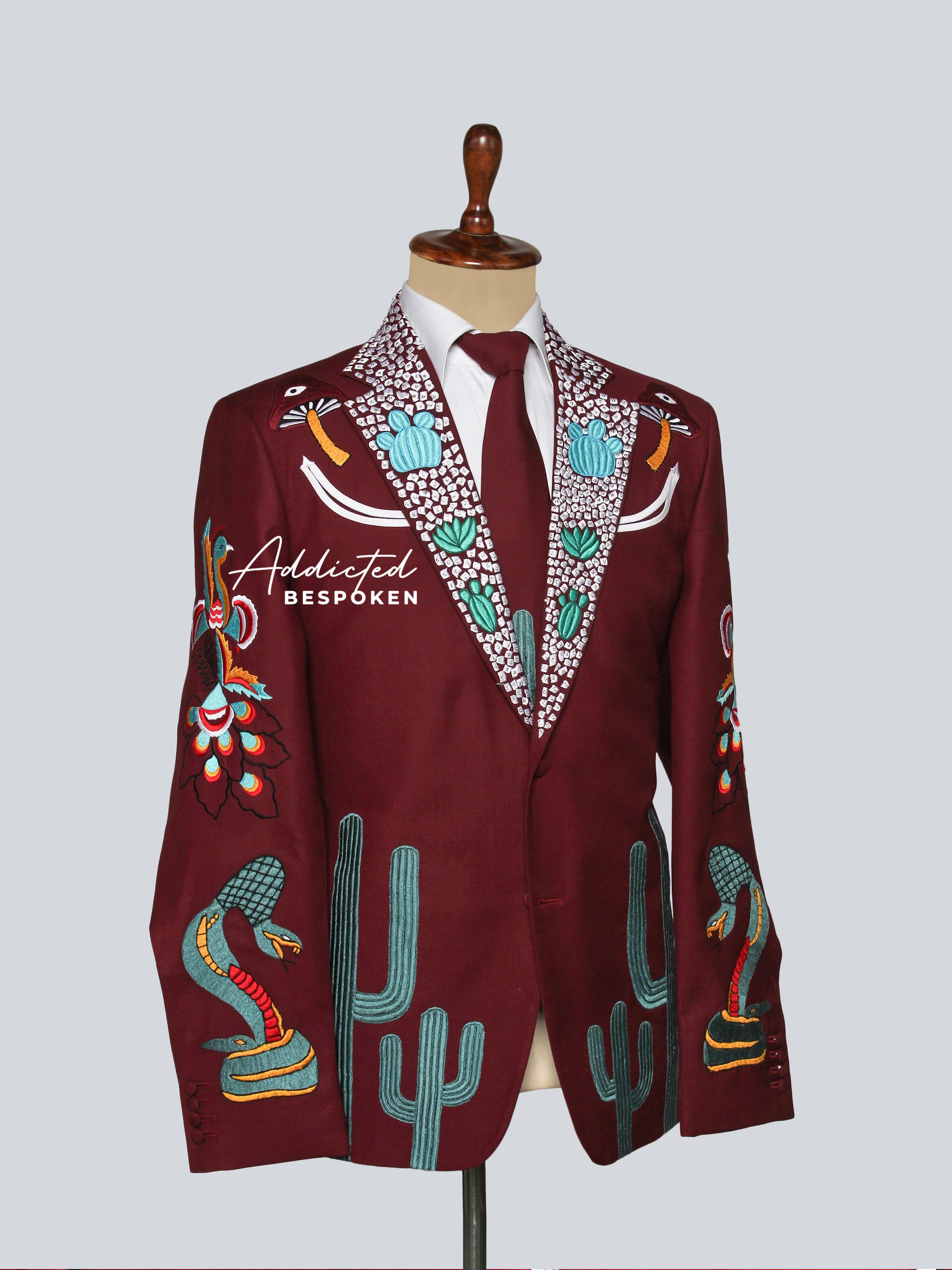 Maroon Cactus Embroidered Suit Addicted Bespoken