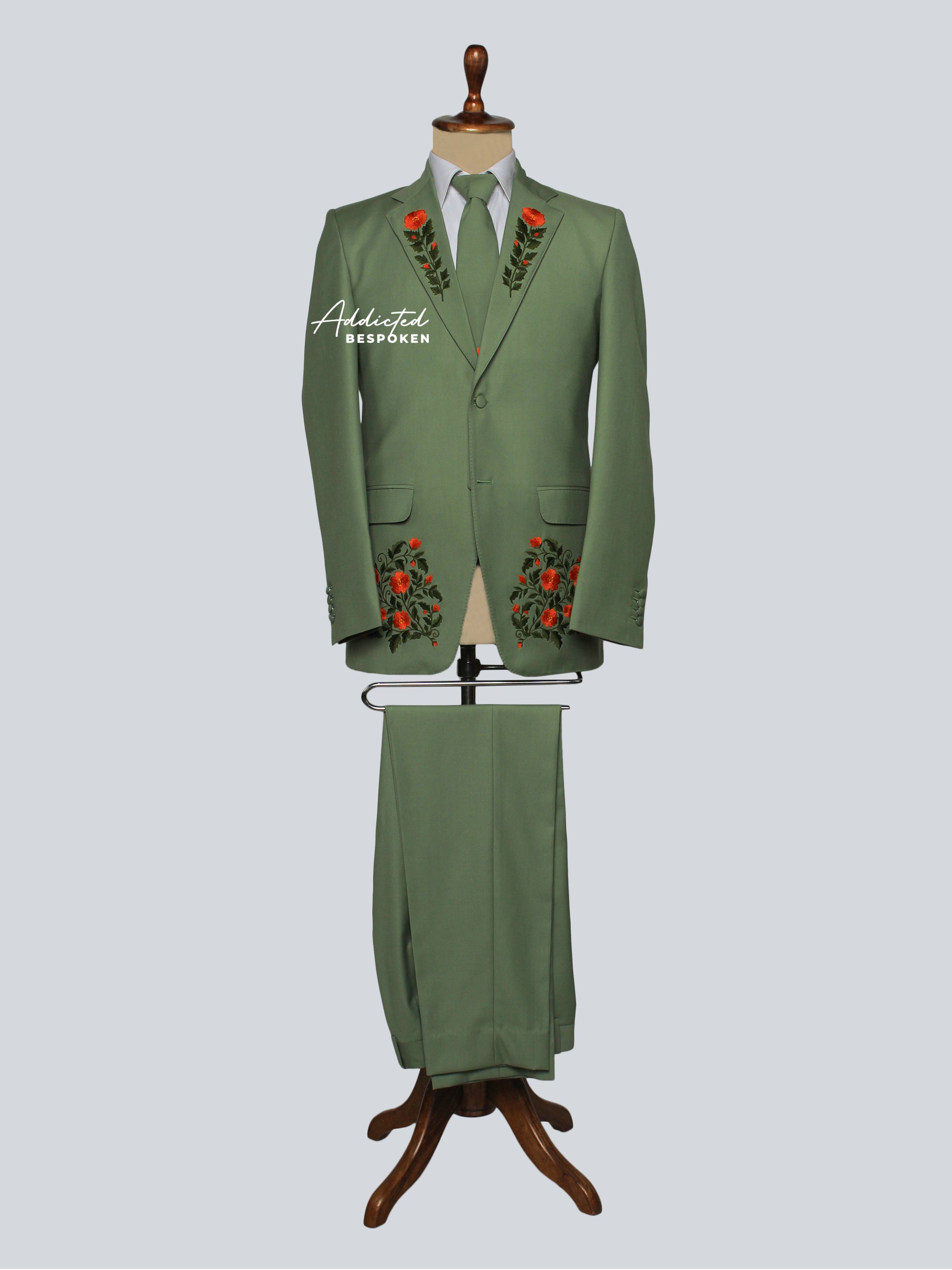 Palm Green Floral Embroidered Suit Addicted Bespoken