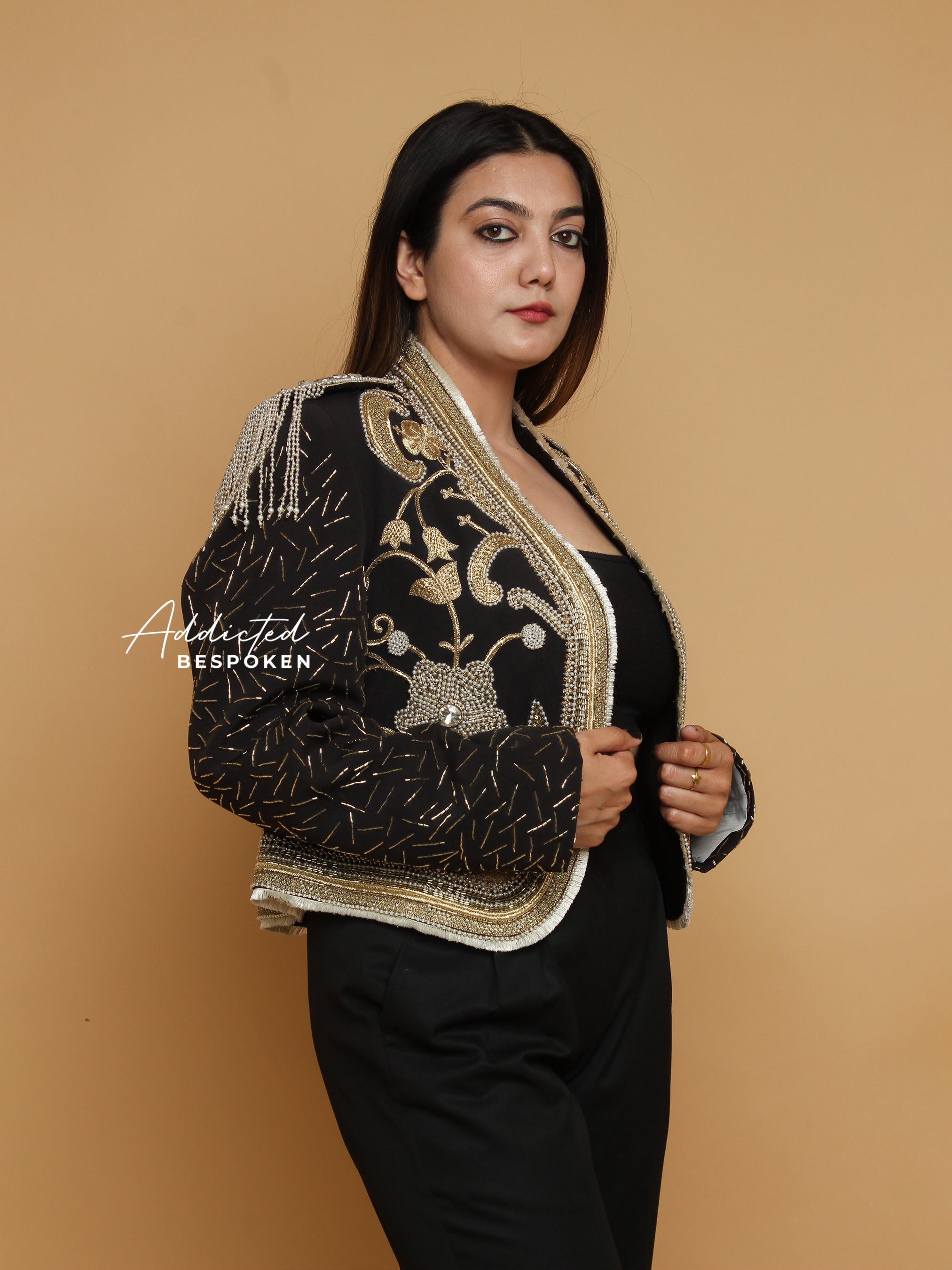 Gilded Fur and Beads Crop Jacket(CLS)