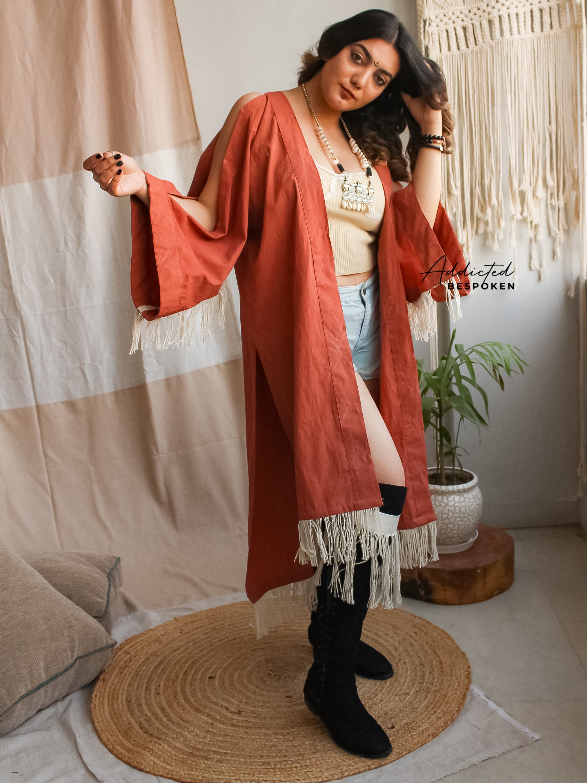 Fringed Linen Kimono Jacket