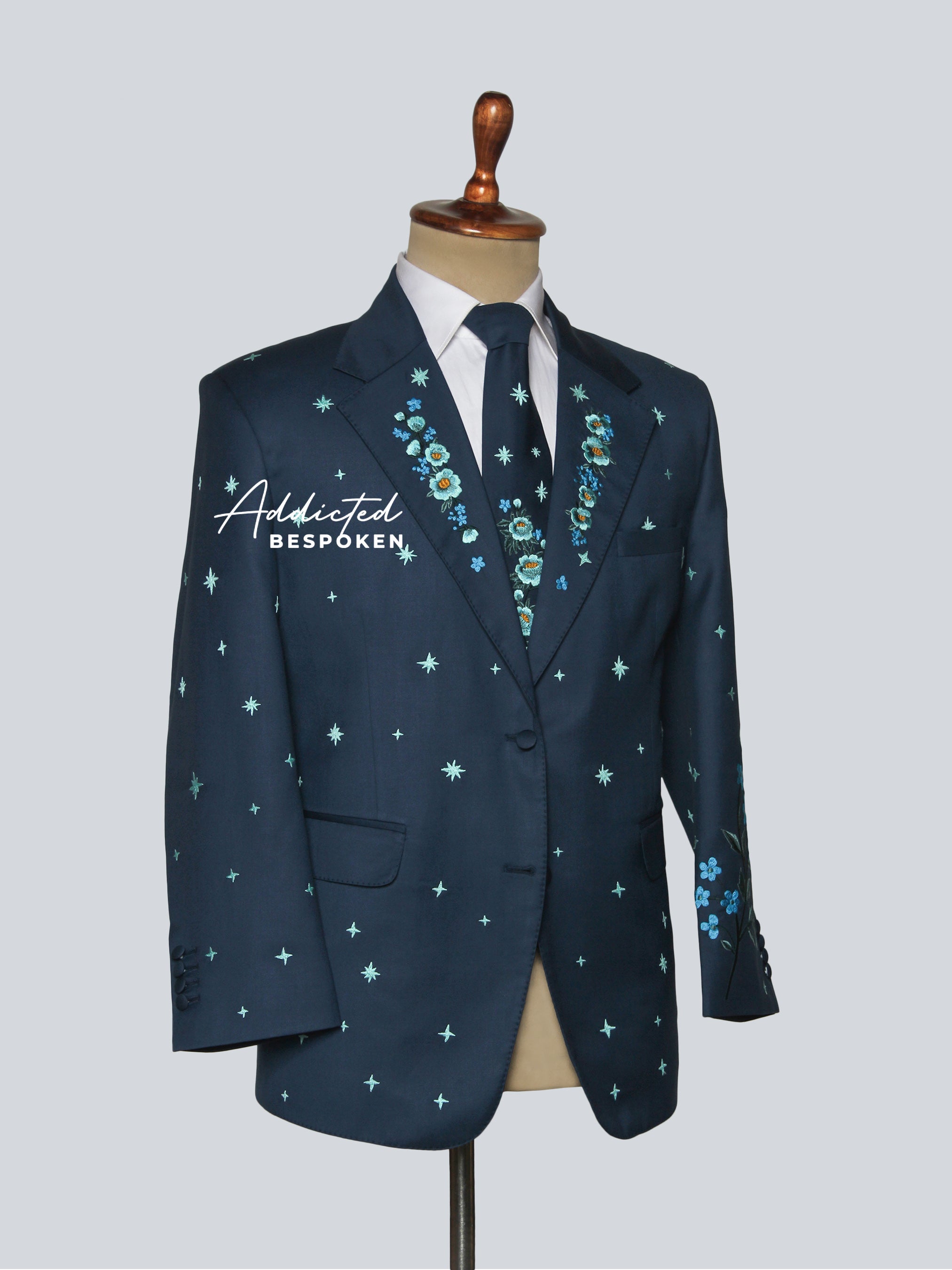 Midnight Teal Blue Embroidered Suit