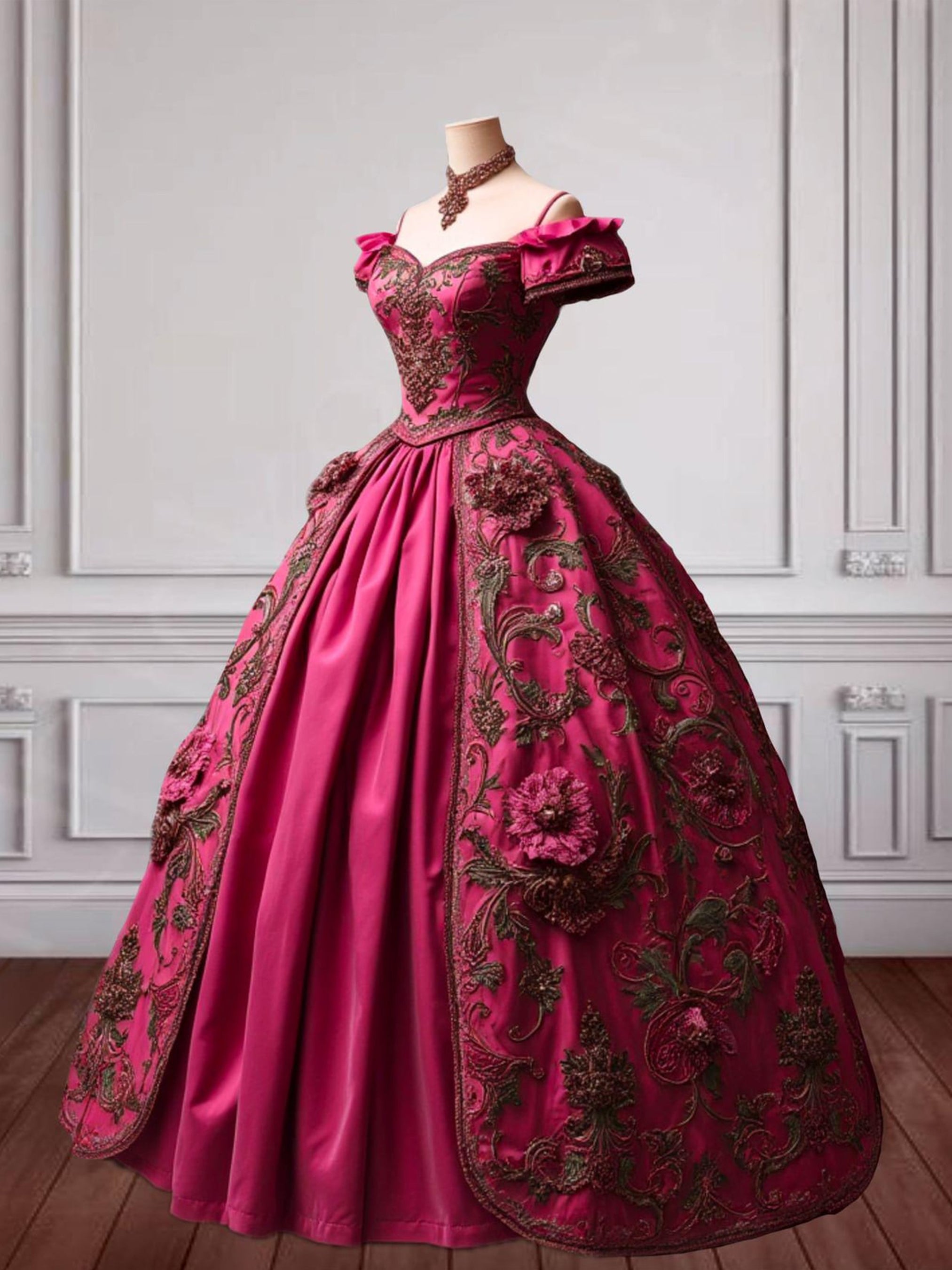 Victorian Rococo Ball Gown with Exquisite Lace–18th Century Elegance