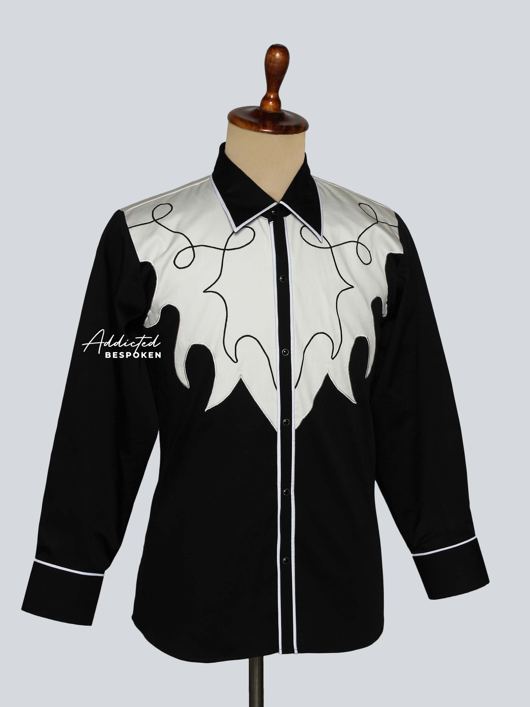 Black & White Embroidered Western Shirt Addicted Bespoken