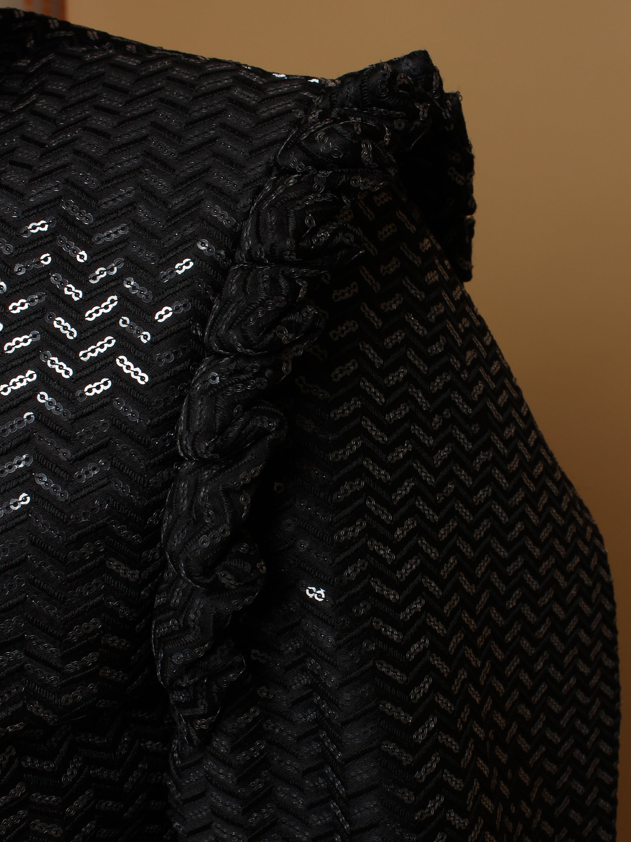 Black Cotton Frilled Shoulder Attire