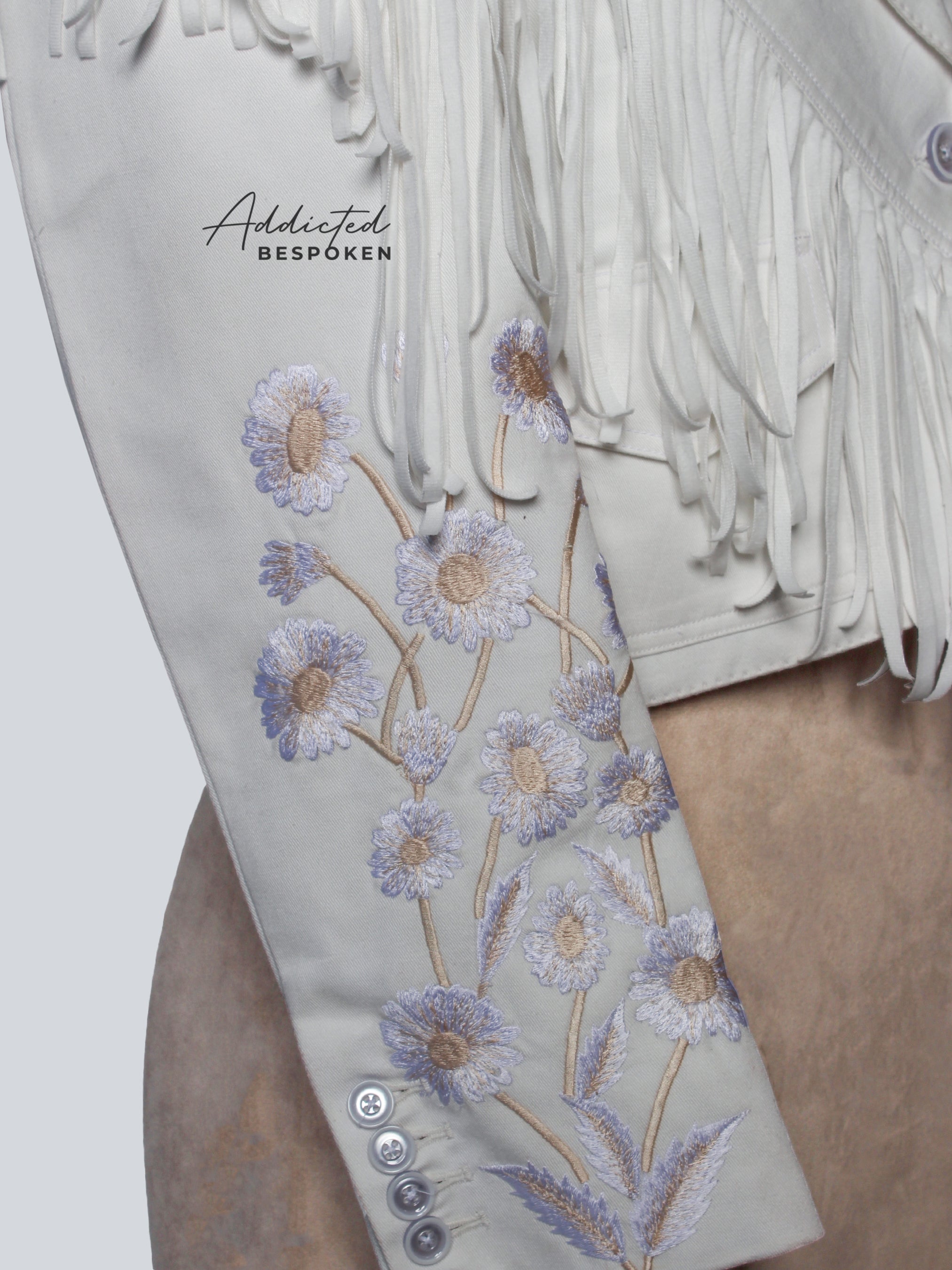 Short Jacket with Fringe and Flower Accents