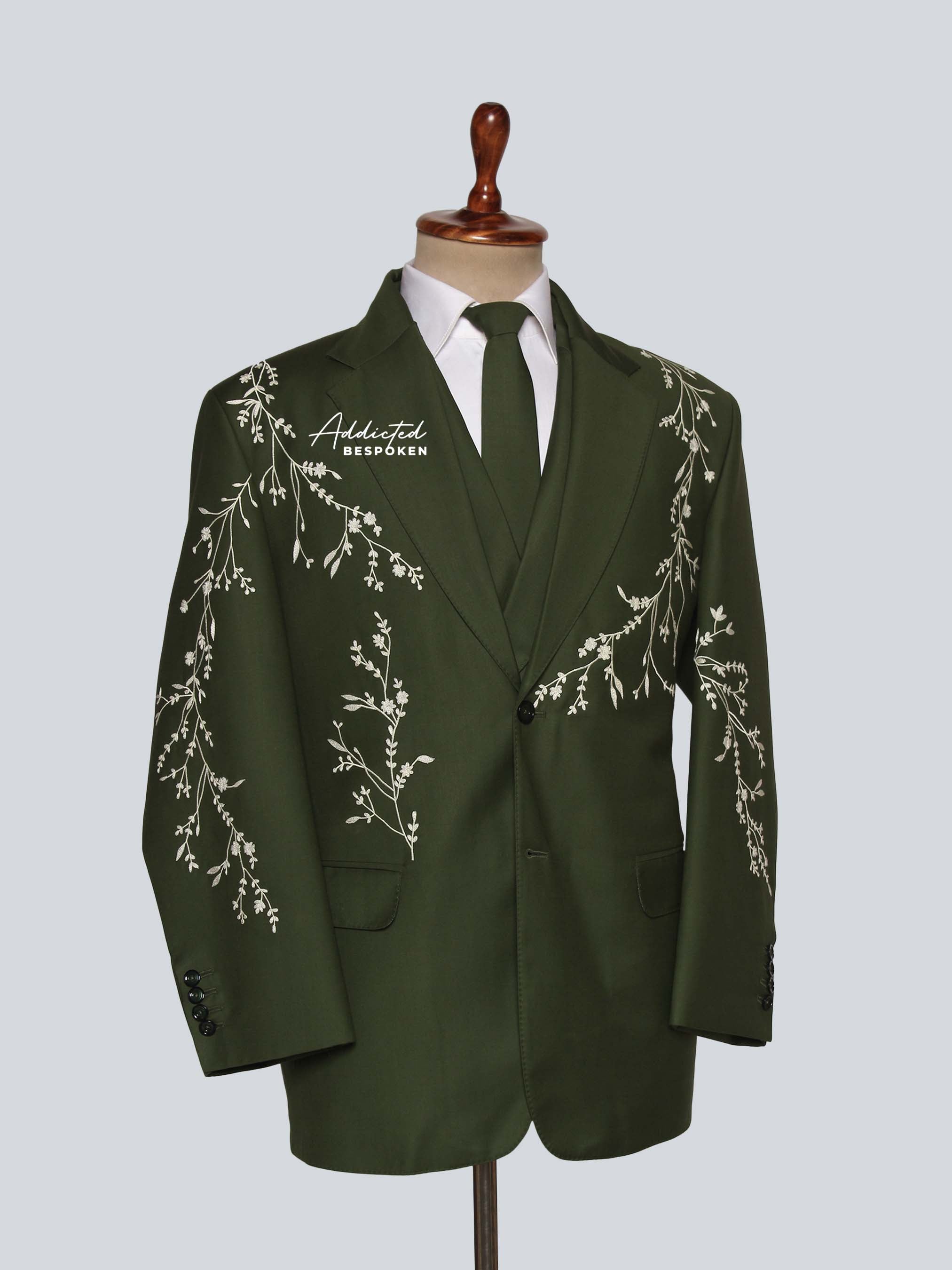 Green Embroidered Floral Suit Addicted Bespoken