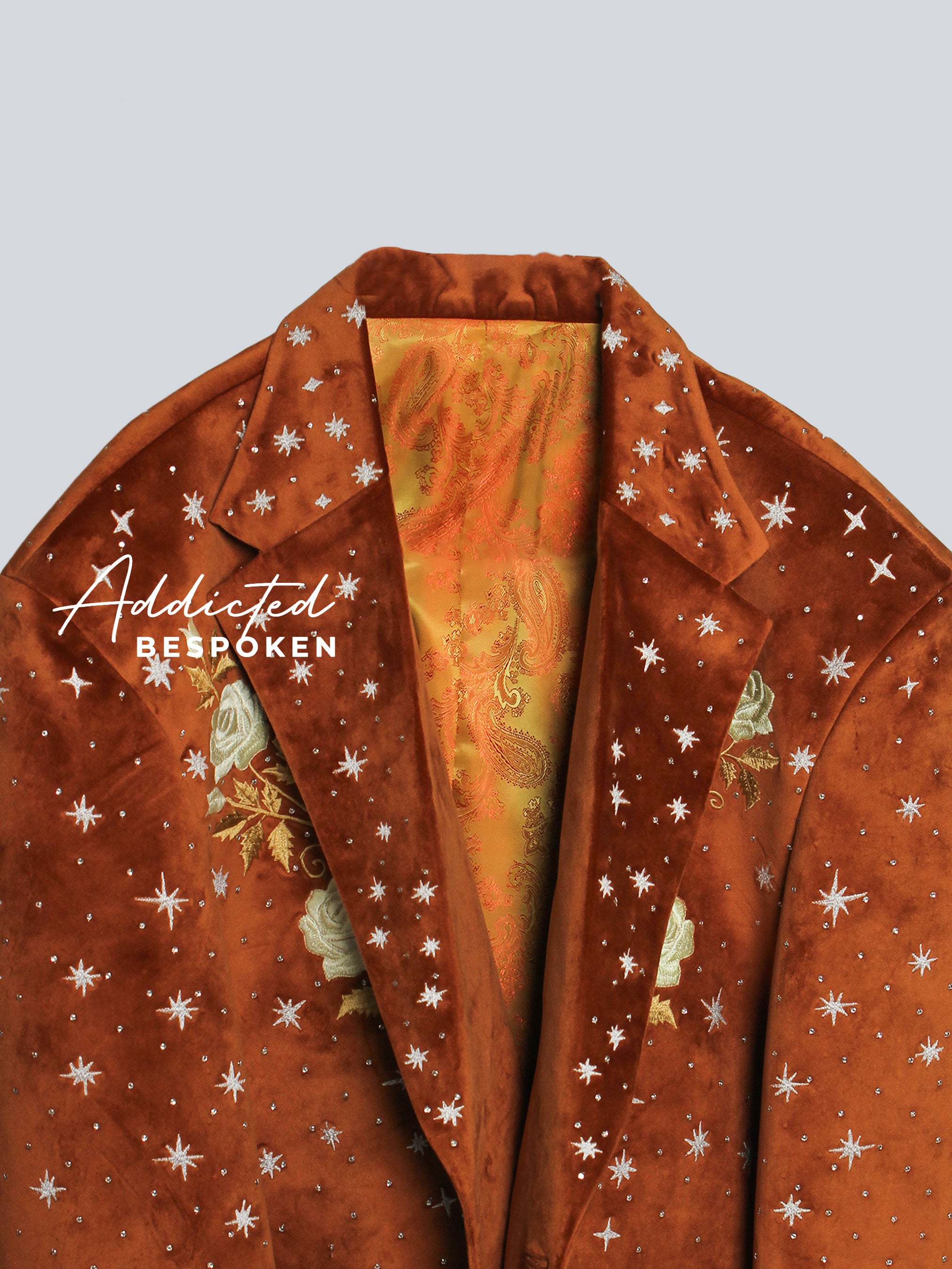 Rust Velvet Embroidered Blazer Addicted Bespoken