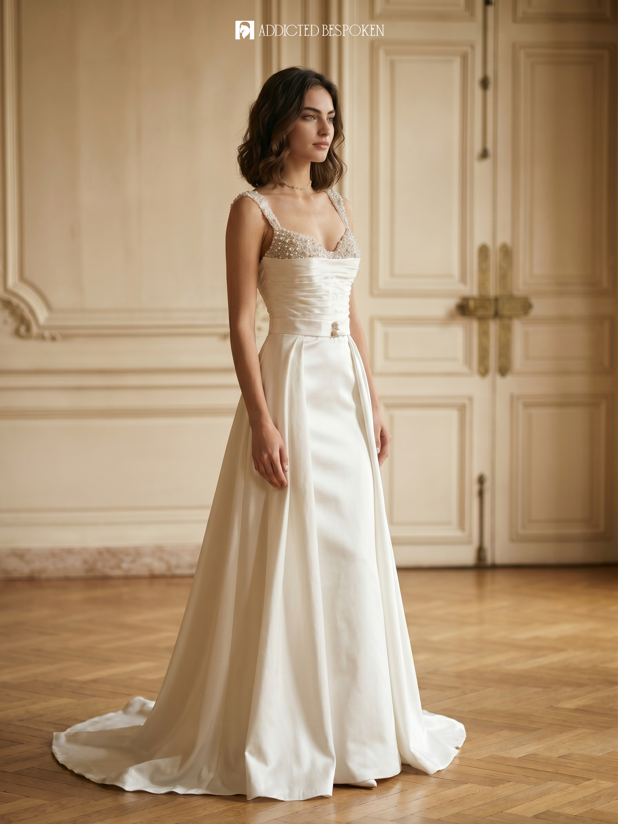 Pearl Beaded Satin Bridal Gown Addicted Bespoken