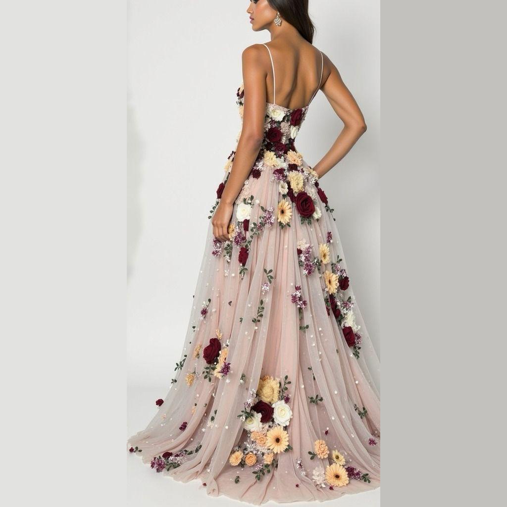 Blooming Appliqué High-Low Gown