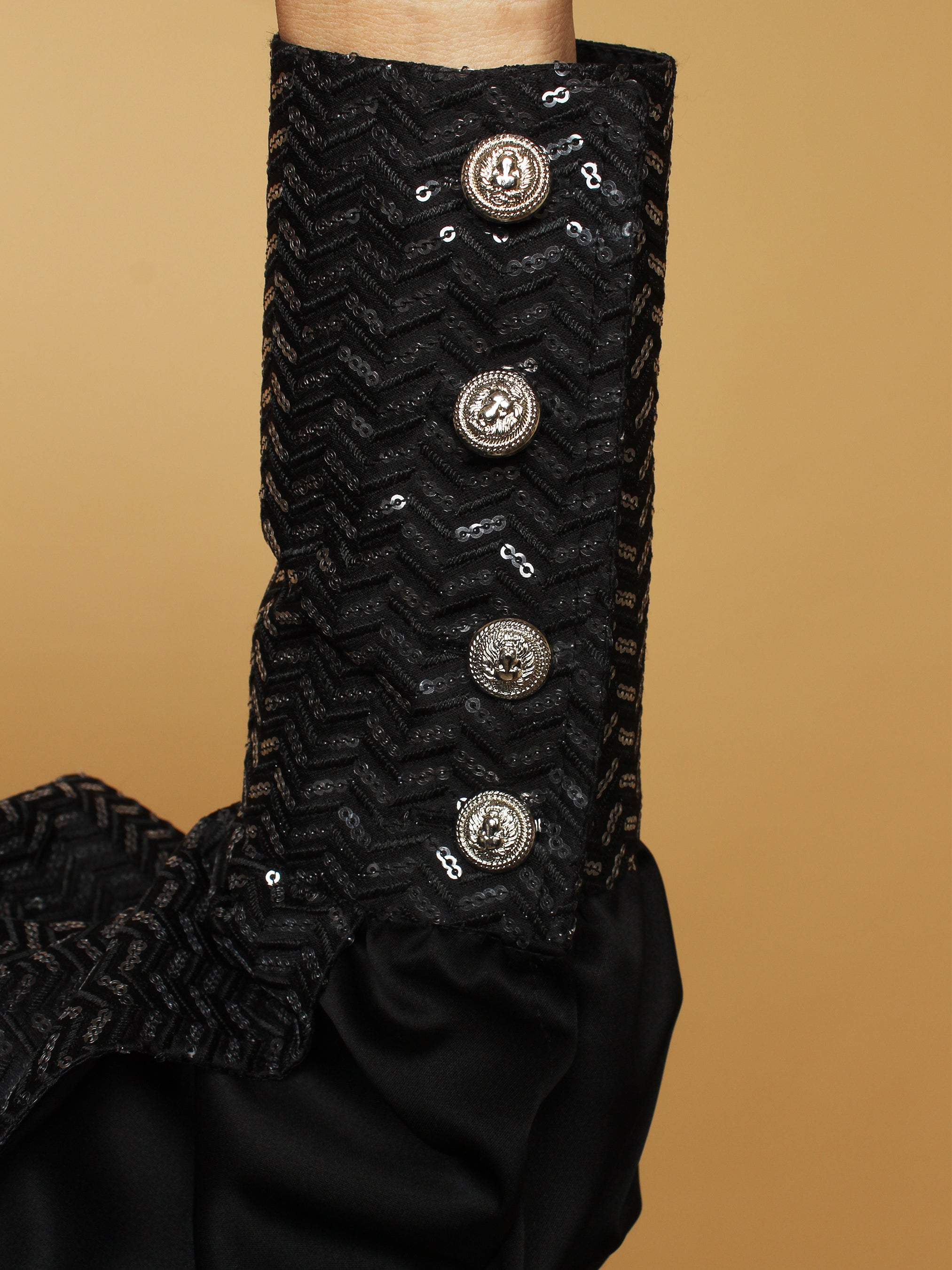Black Cotton Frilled Shoulder Attire