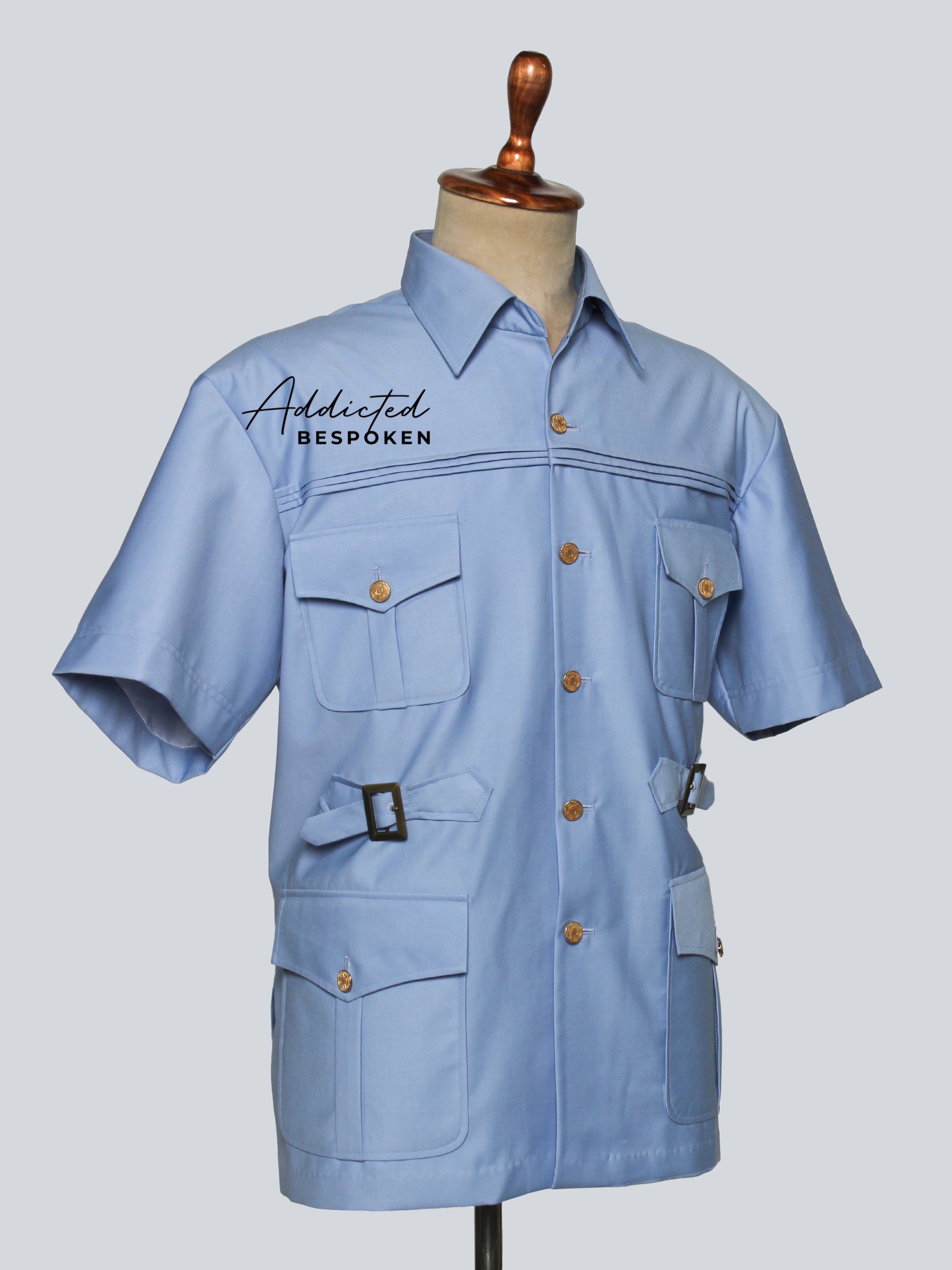 Side view of men’s classic safari shirt – utility-style design with tailored fit