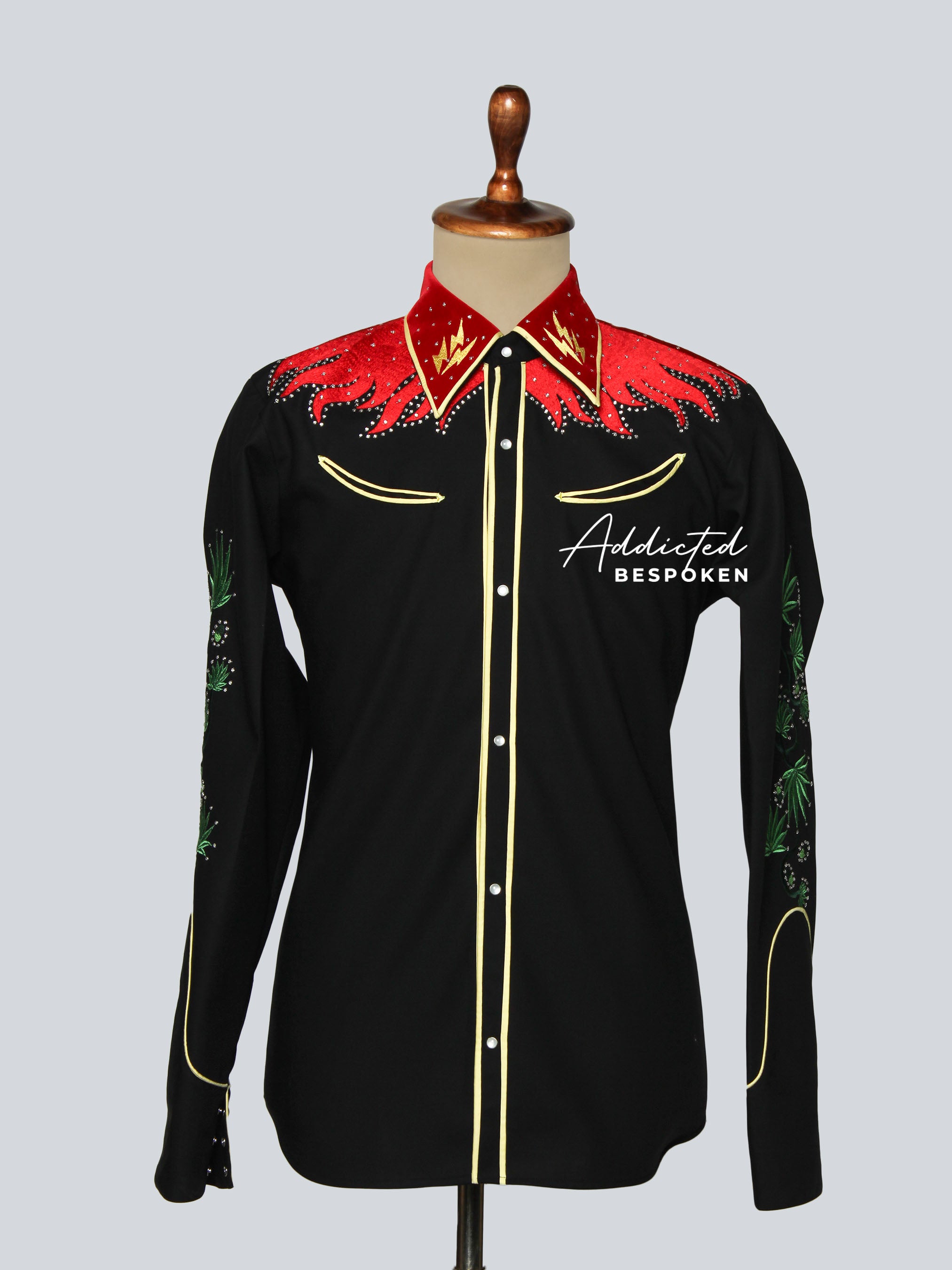 Dragon Flame Embroidered Western Shirt Set Addicted Bespoken