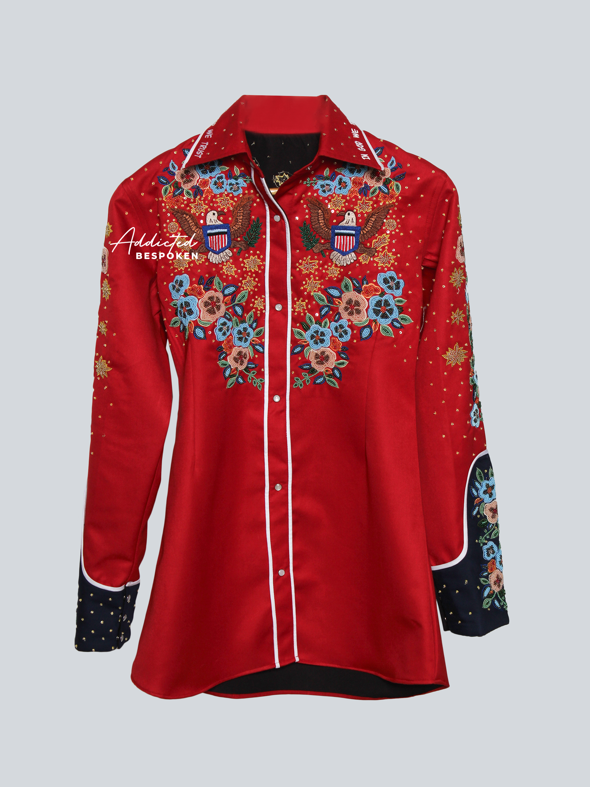 Floral Embroidered Red Western Shirt