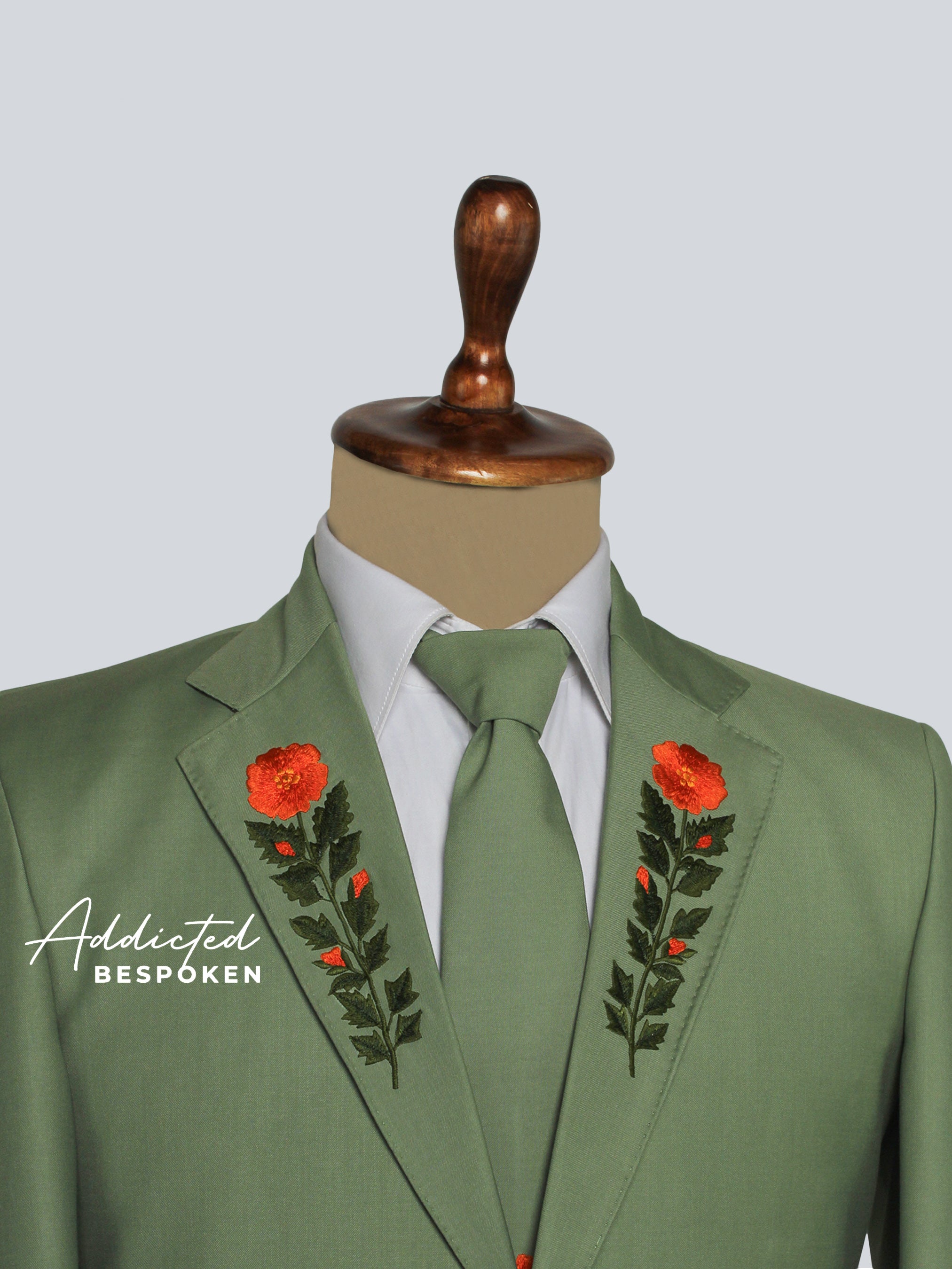 Palm Green Floral Embroidered Suit Addicted Bespoken