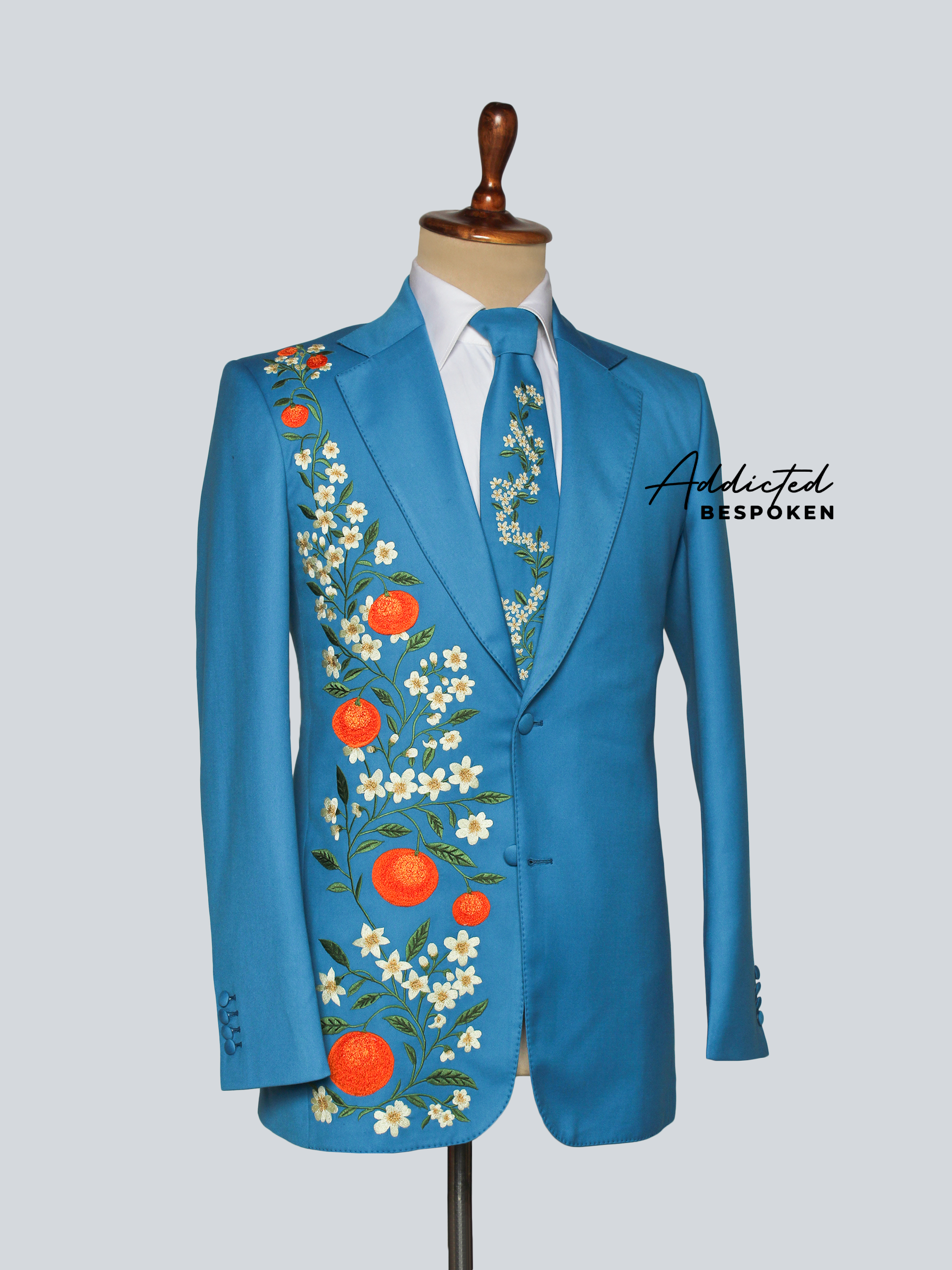 Teal Blue Embroidered Suit