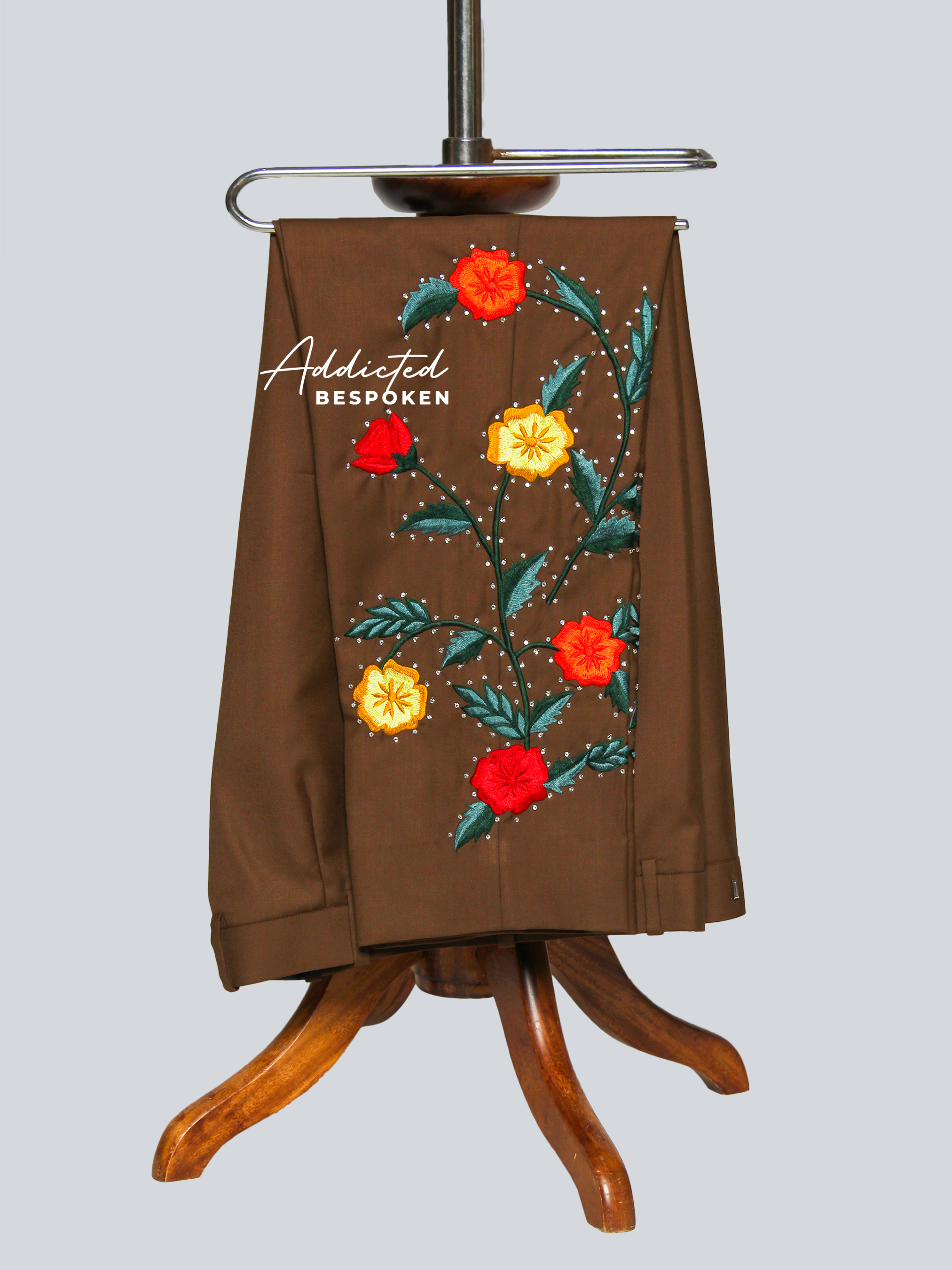 Floral Embroidered Brown Suit