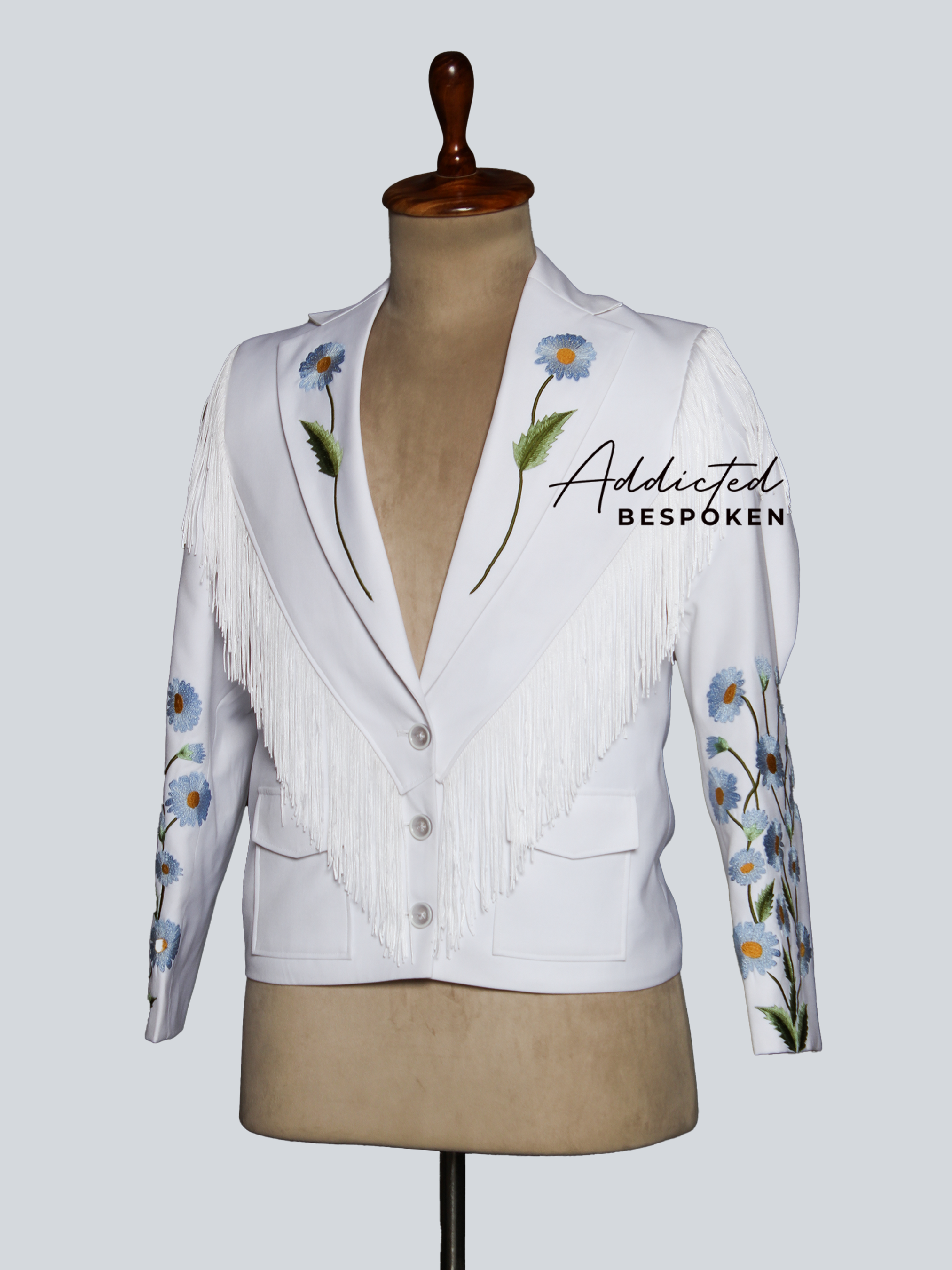 White Floral Fringe Western Blazer Addicted Bespoken