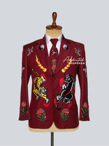 Maroon Wild Warrior Embroidered Suit