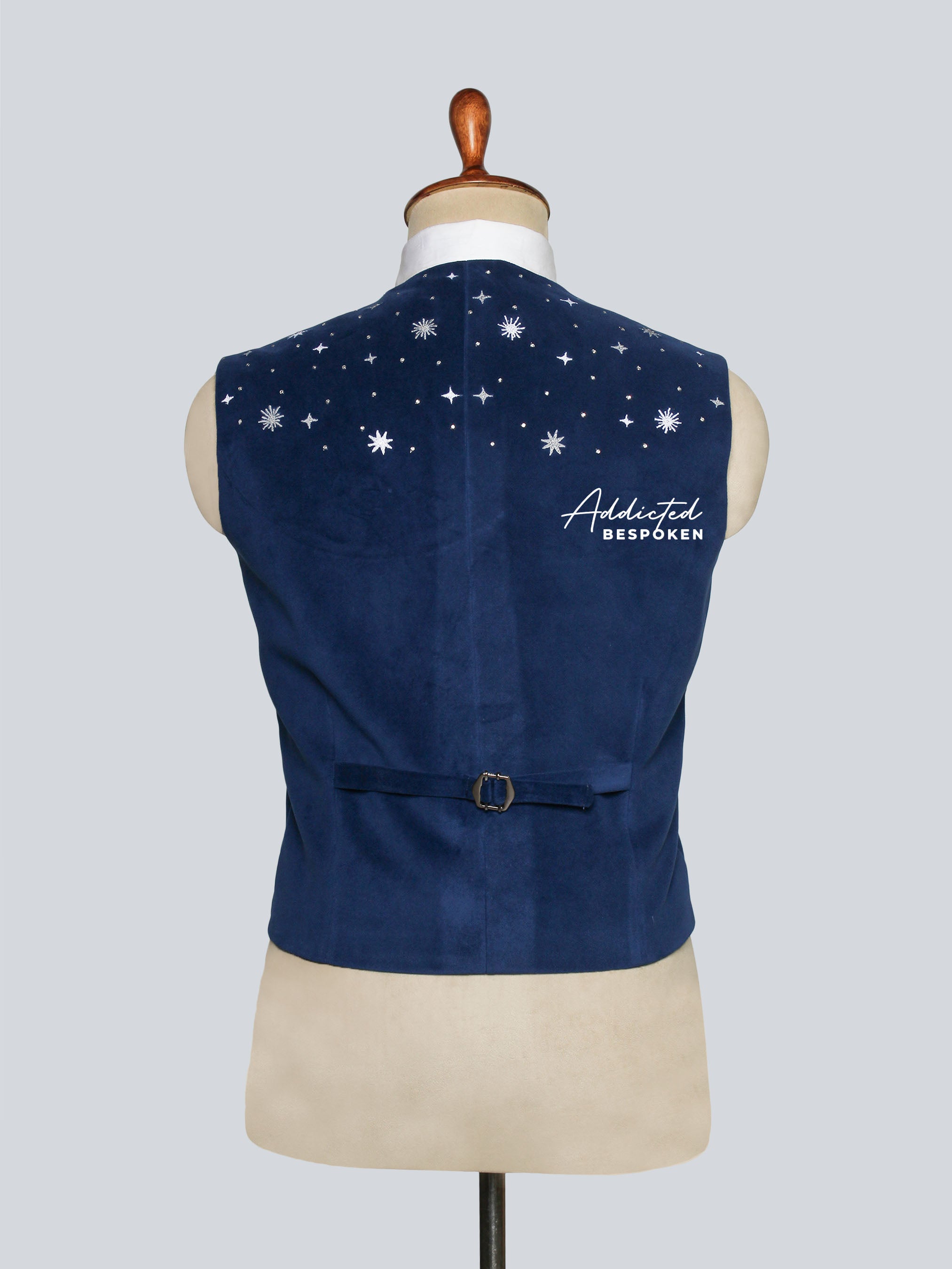 Star Embroidered Blue Waistcoat Addicted Bespoken