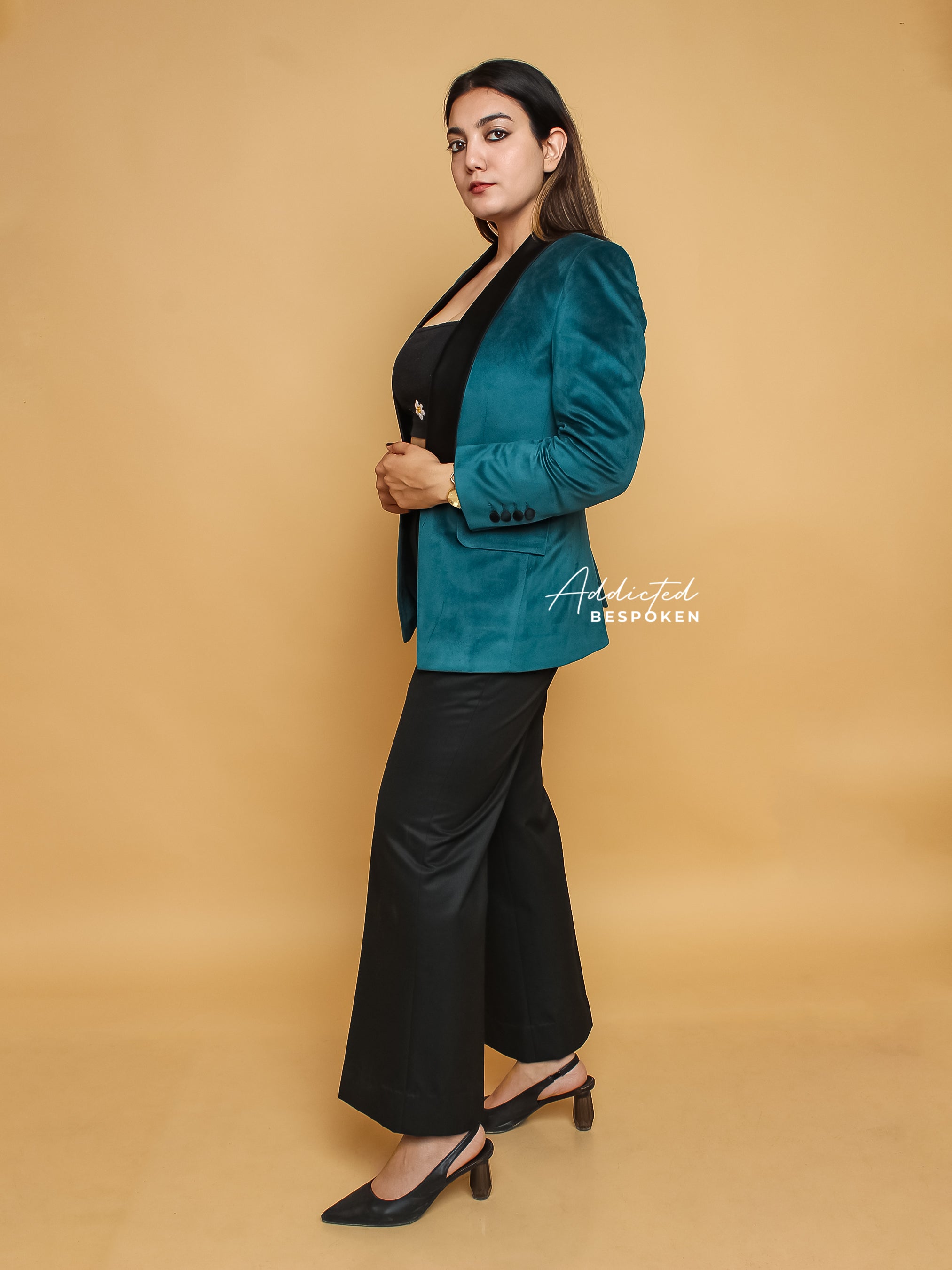 Formal Blue Velvet Pantsuit