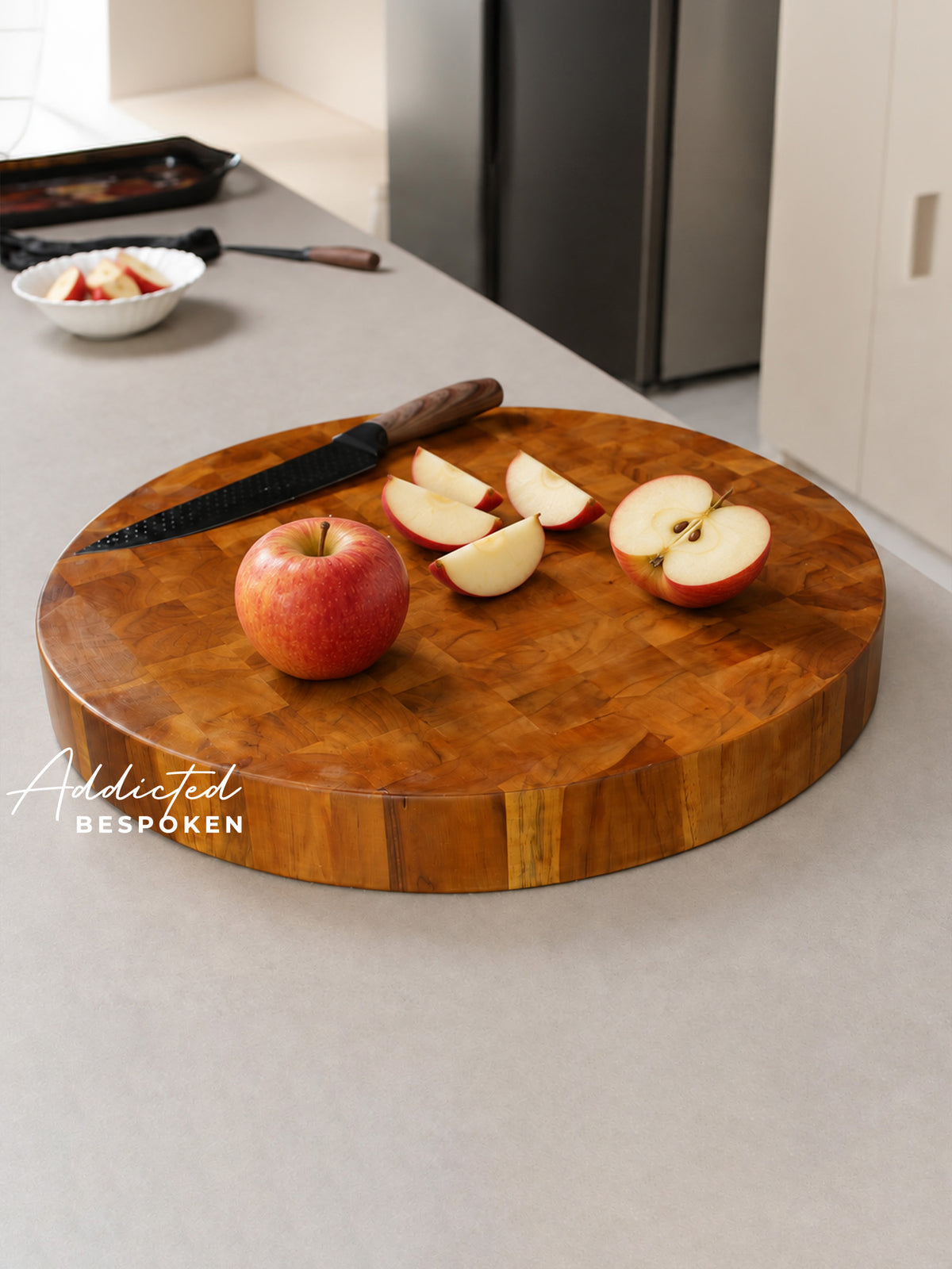 Round End Grain Wooden Chopping Board – Handmade Circular Cutting Board for Kitchen Addicted Bespoken
