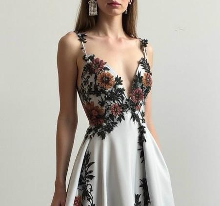 Floral Embroidered Backless Gown with Flowing Silhouette