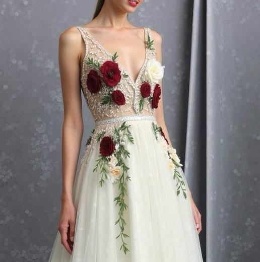 Floral Illusion Bodice Gown