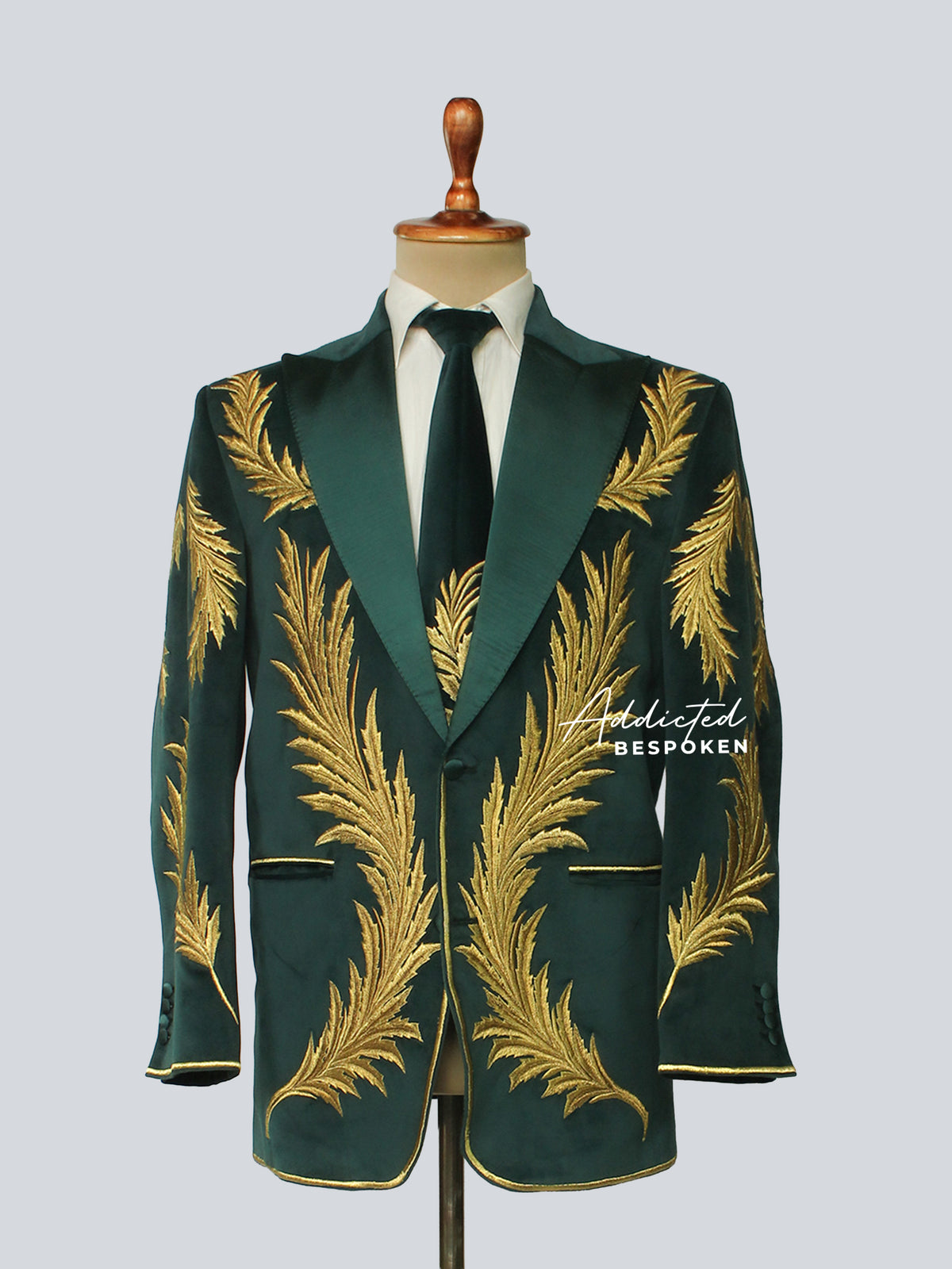 Dark Green Gold Leaf Suit Addicted Bespoken